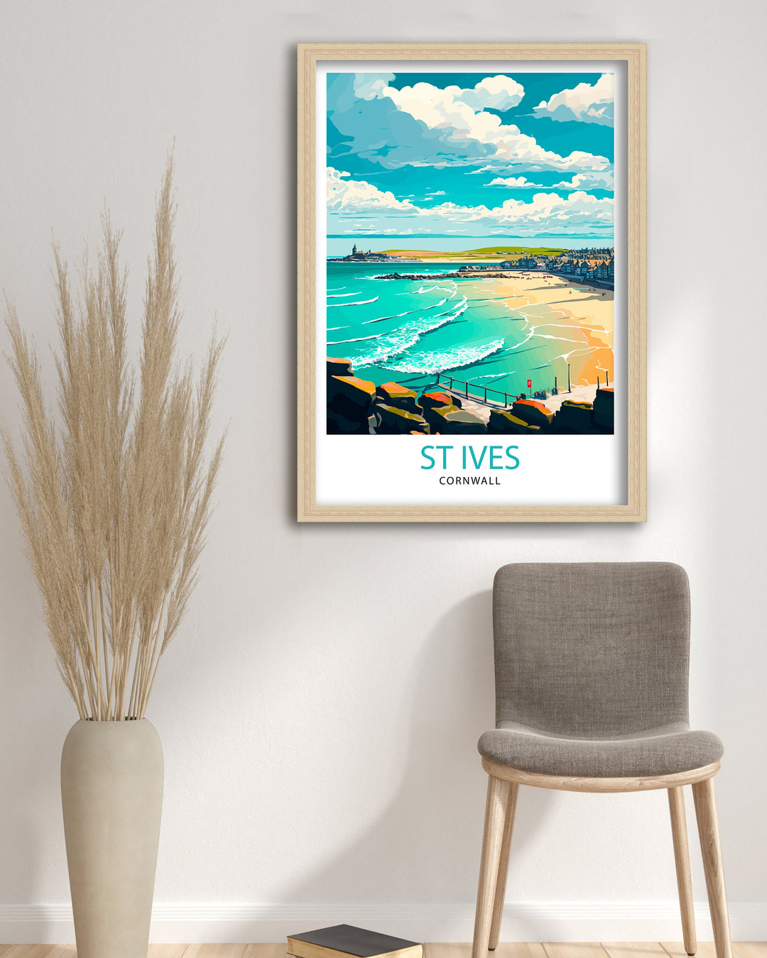 St Ives Cornwall Travel Poster St Ives Wall Art St Ives Illustration Travel Poster Gift for St Ives Cornwall Home Decor