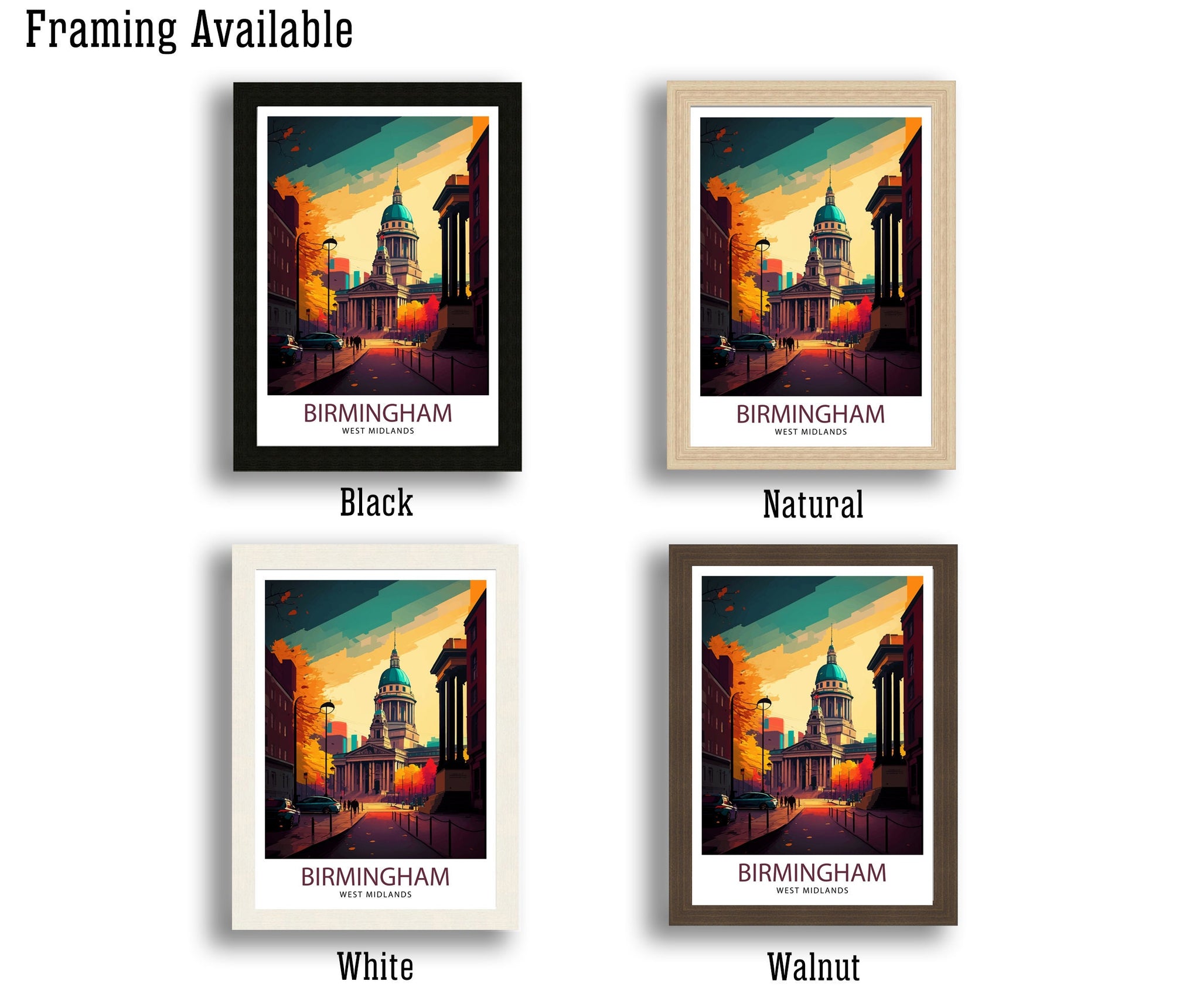 Birmingham England Travel Print Birmingham Wall Art Birmingham Cityscape UK Travel Poster England Home Decor Birmingham Skyline