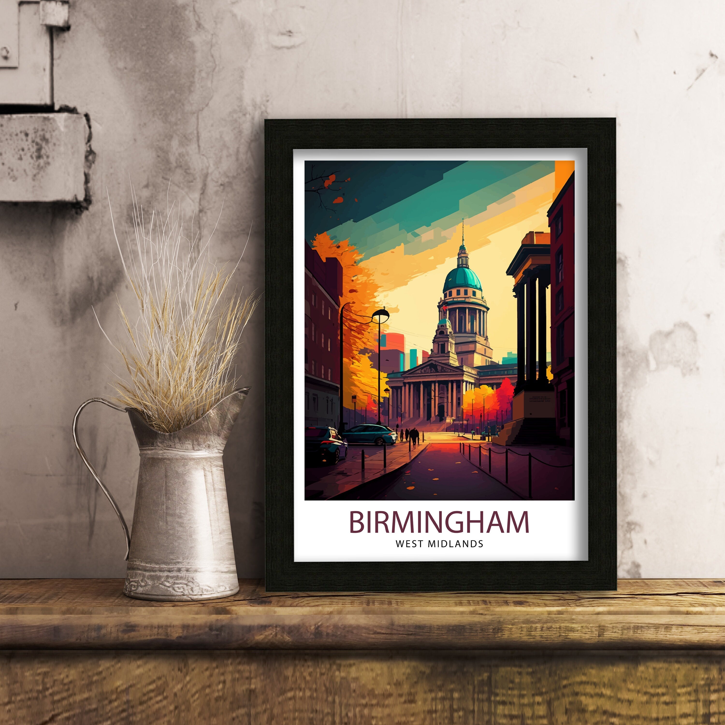 Birmingham England Travel Print Birmingham Wall Art Birmingham Cityscape UK Travel Poster England Home Decor Birmingham Skyline