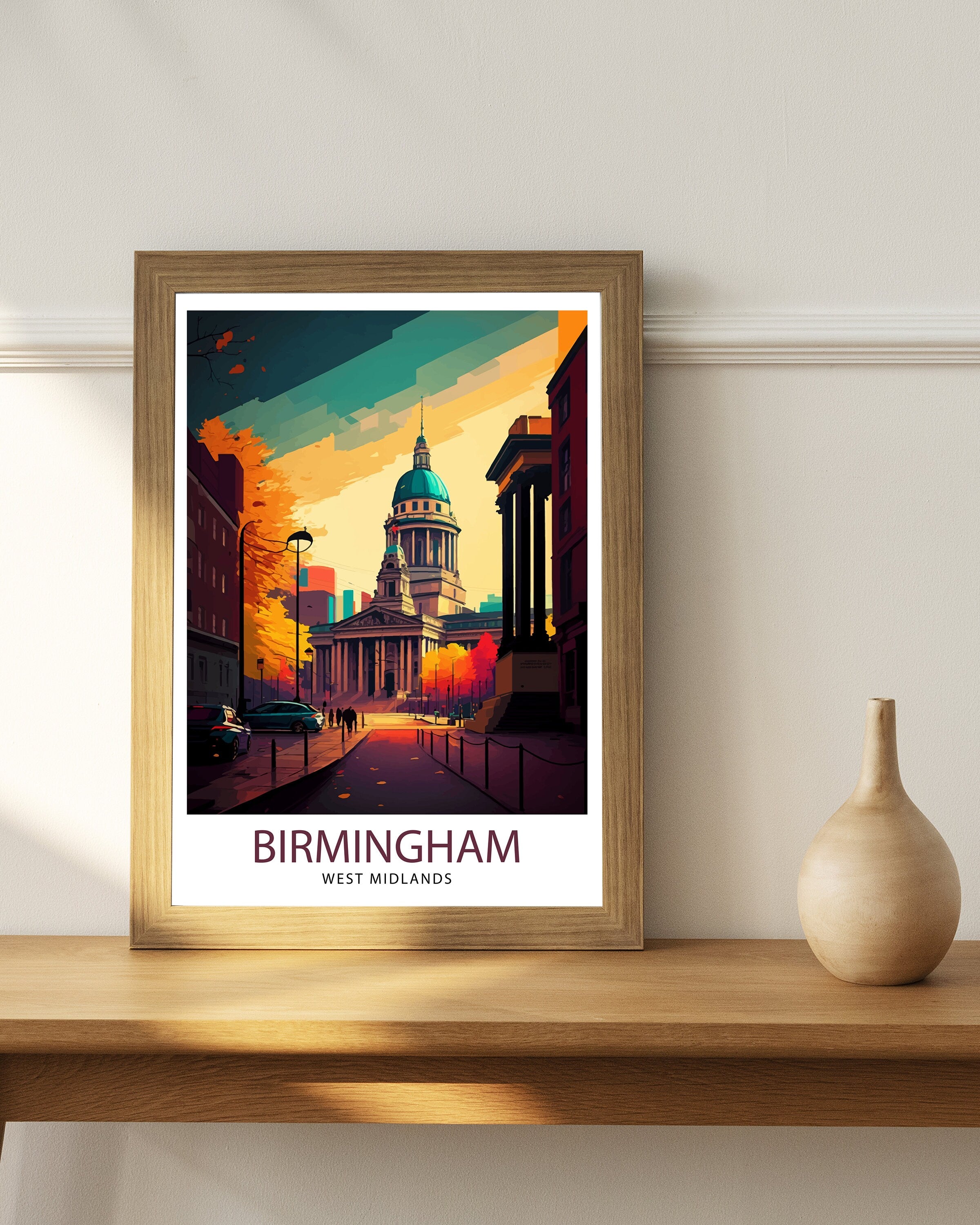 Birmingham England Travel Print Birmingham Wall Art Birmingham Cityscape UK Travel Poster England Home Decor Birmingham Skyline