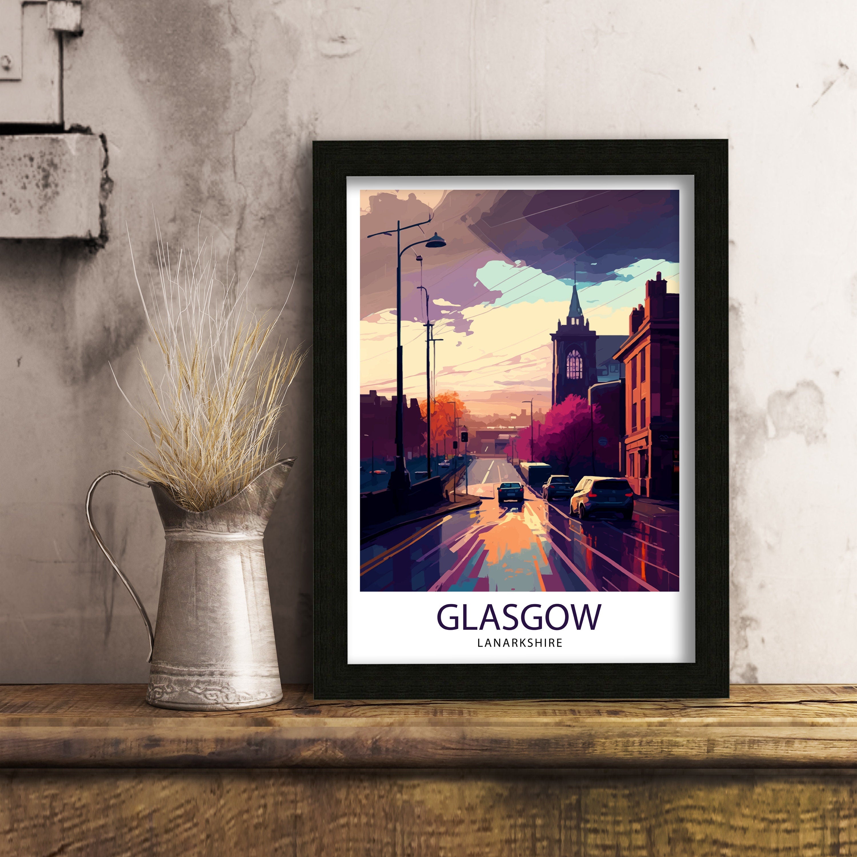 Glasgow Travel Print Glasgow Wall Art, Scotland Travel Poster Glasgow Illustration Glasgow Gift Glasgow Home Decor
