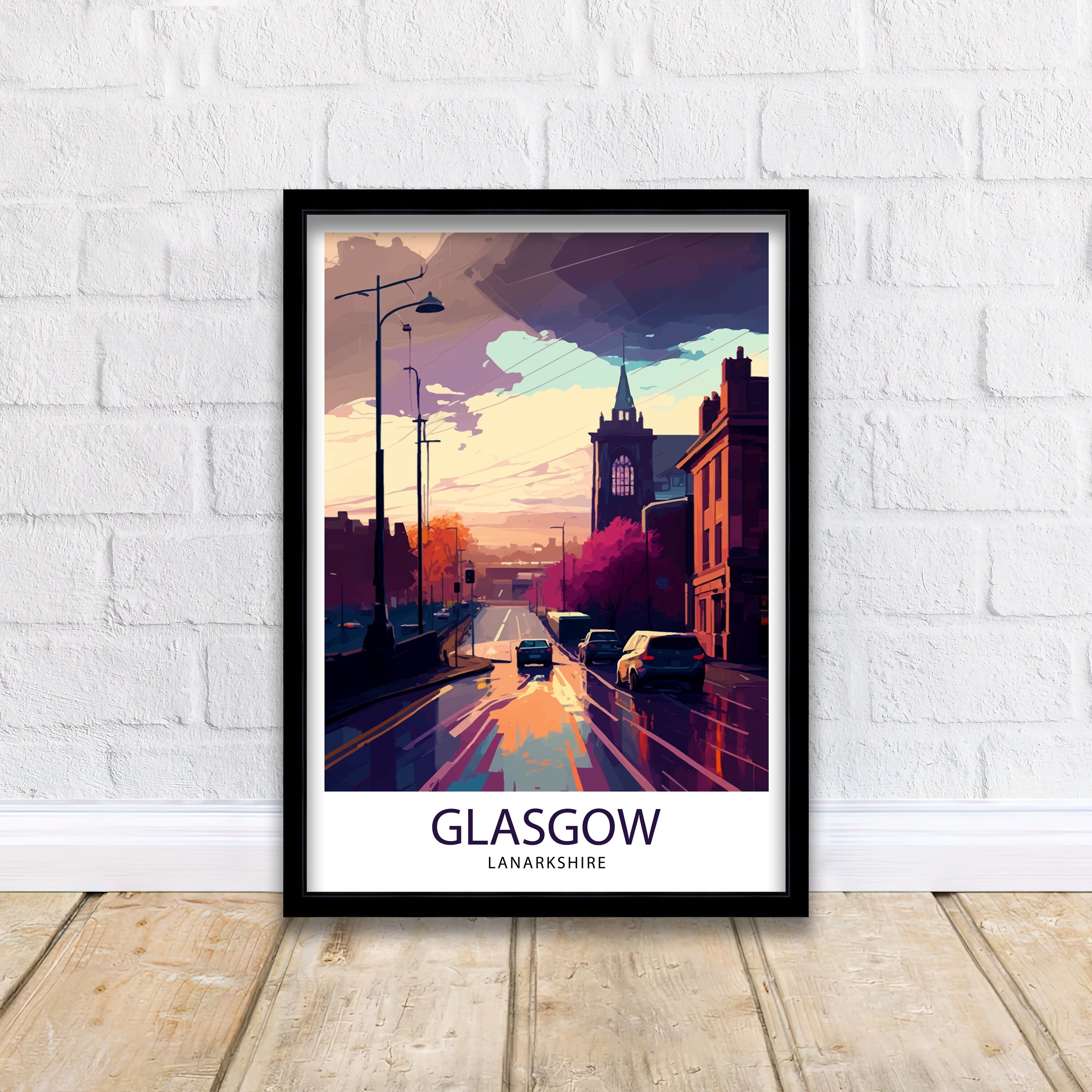 Glasgow Travel Print Glasgow Wall Art, Scotland Travel Poster Glasgow Illustration Glasgow Gift Glasgow Home Decor