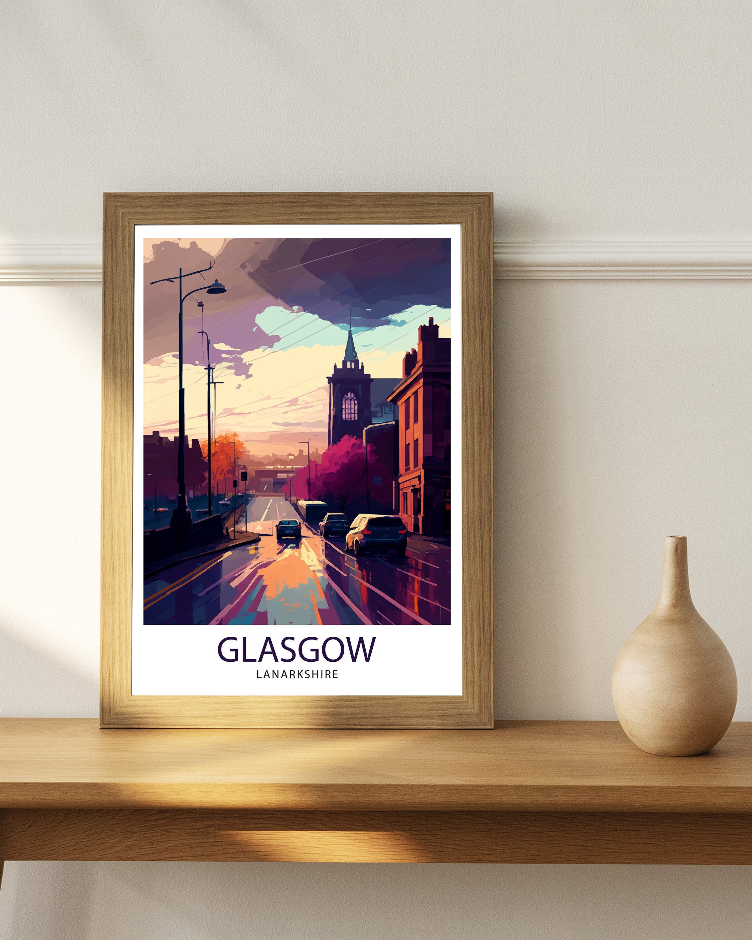 Glasgow Travel Print Glasgow Wall Art, Scotland Travel Poster Glasgow Illustration Glasgow Gift Glasgow Home Decor