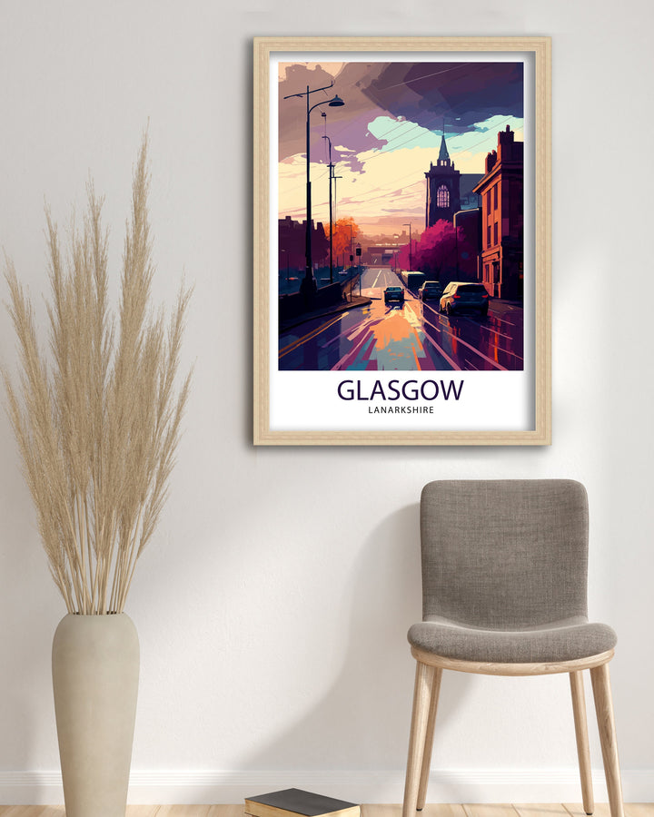 Glasgow Travel Poster Glasgow Wall Art, Scotland Travel Poster Glasgow Illustration Glasgow Gift Glasgow Home Decor