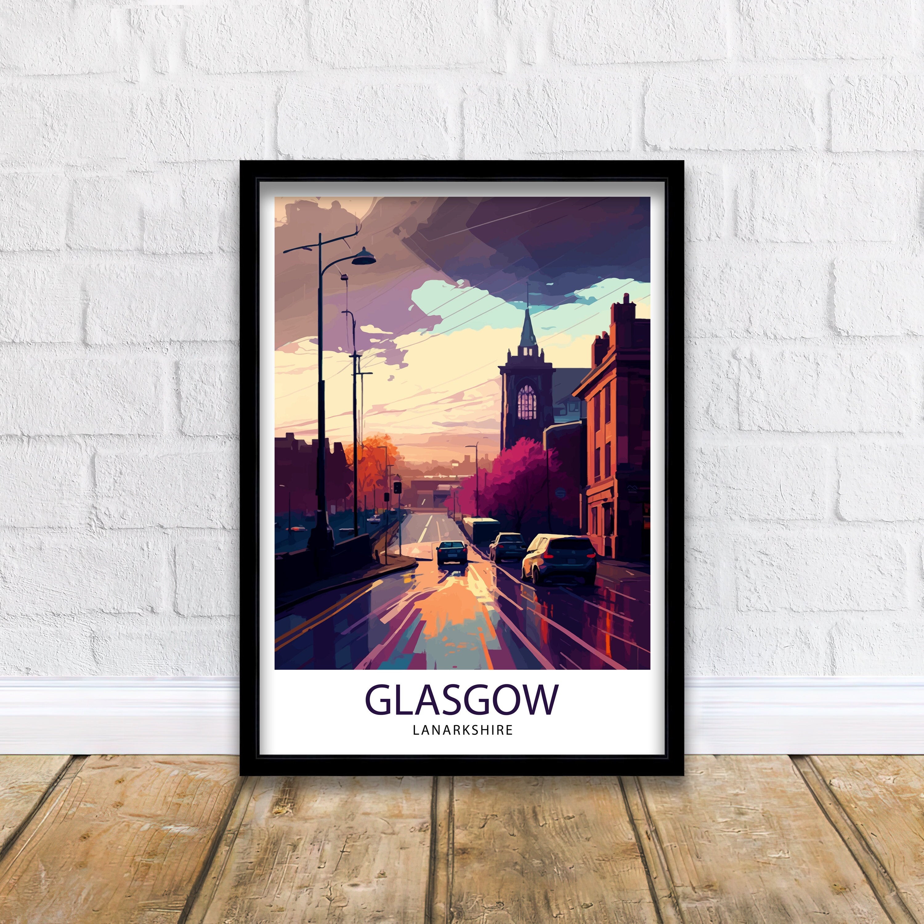 Glasgow Travel Print Glasgow Wall Art, Scotland Travel Poster Glasgow Illustration Glasgow Gift Glasgow Home Decor