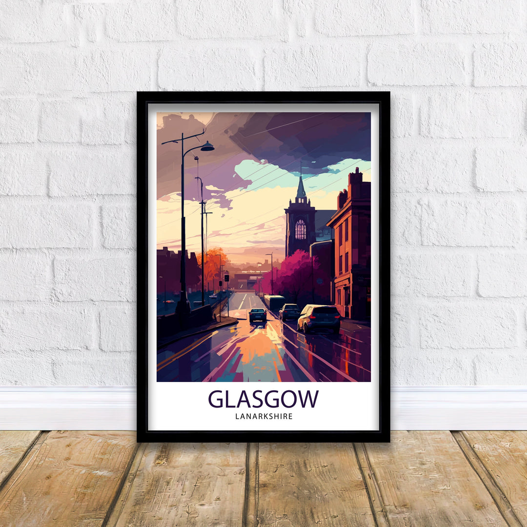 Glasgow Travel Poster Glasgow Wall Art, Scotland Travel Poster Glasgow Illustration Glasgow Gift Glasgow Home Decor