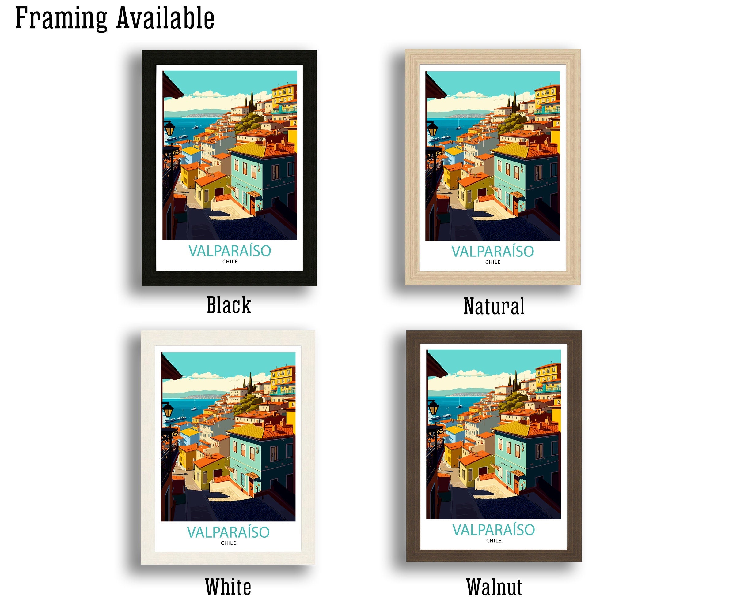 Valparaíso Chile Travel Print, Colorful Cityscape Illustration