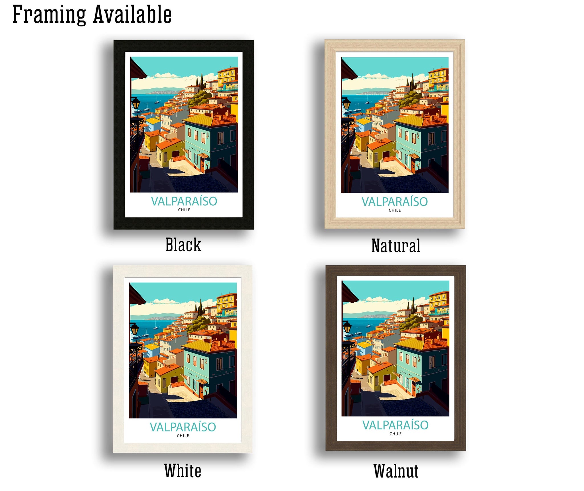 Valparaíso Chile Travel Print, Colorful Cityscape Illustration