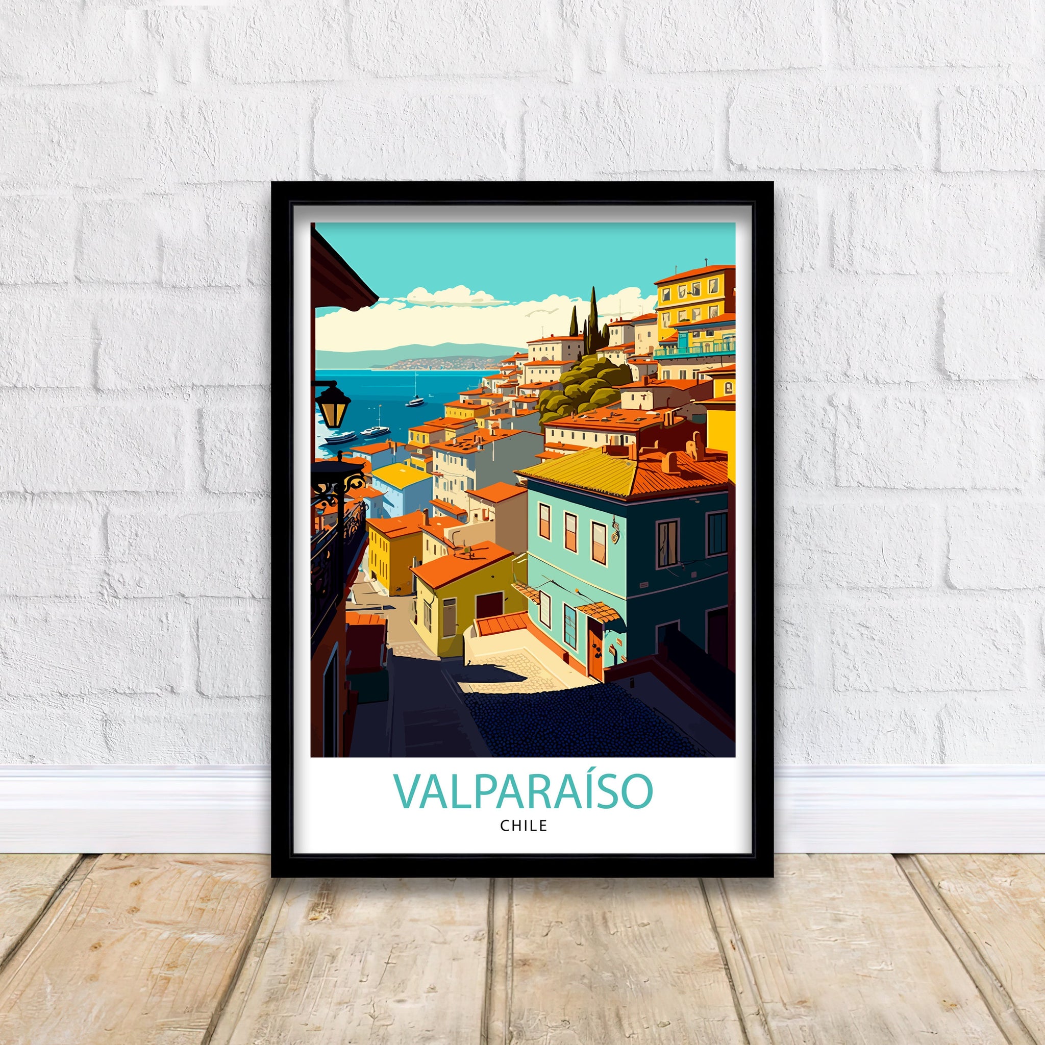 Valparaíso Chile Travel Print, Colorful Cityscape Illustration