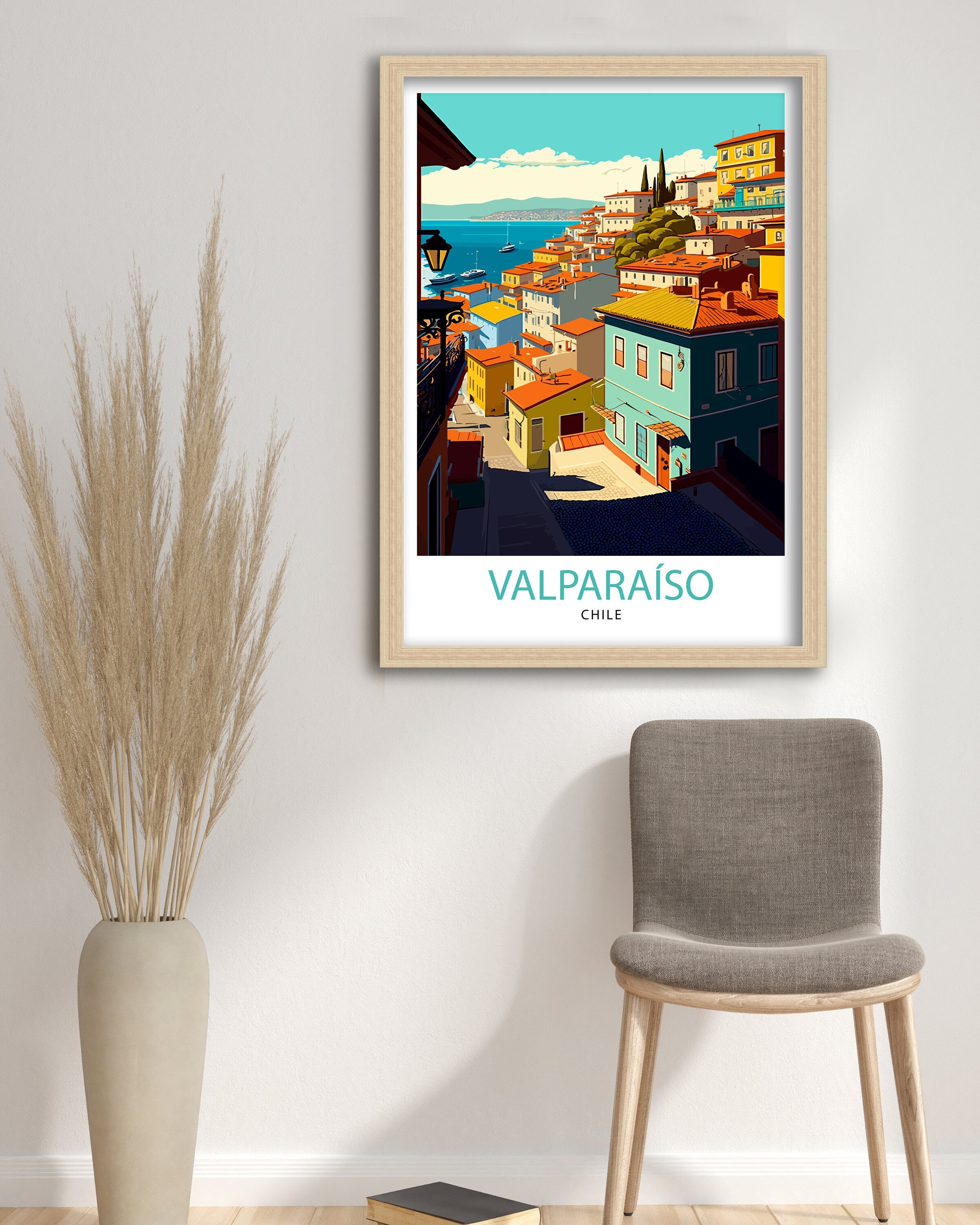 Valparaíso Chile Travel Print, Colorful Cityscape Illustration