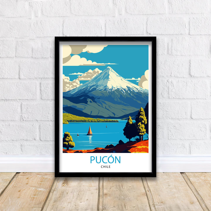 Pucon Chile Travel Poster , Pucon Wall Art Chilean Landscape Decor, Pucon Travel Poster Chile