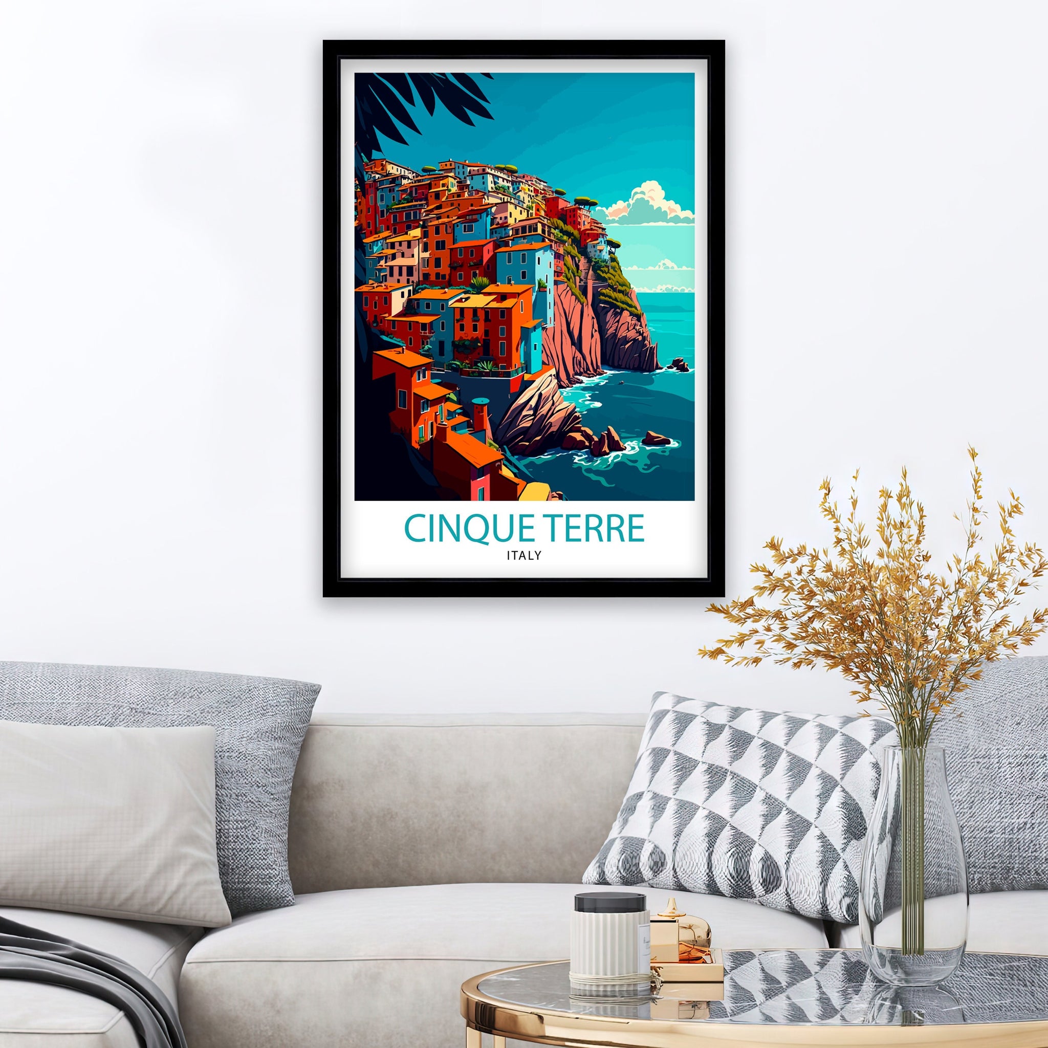 Cinque Terre Italy Travel Poster, Coastal Cliffside Art Print