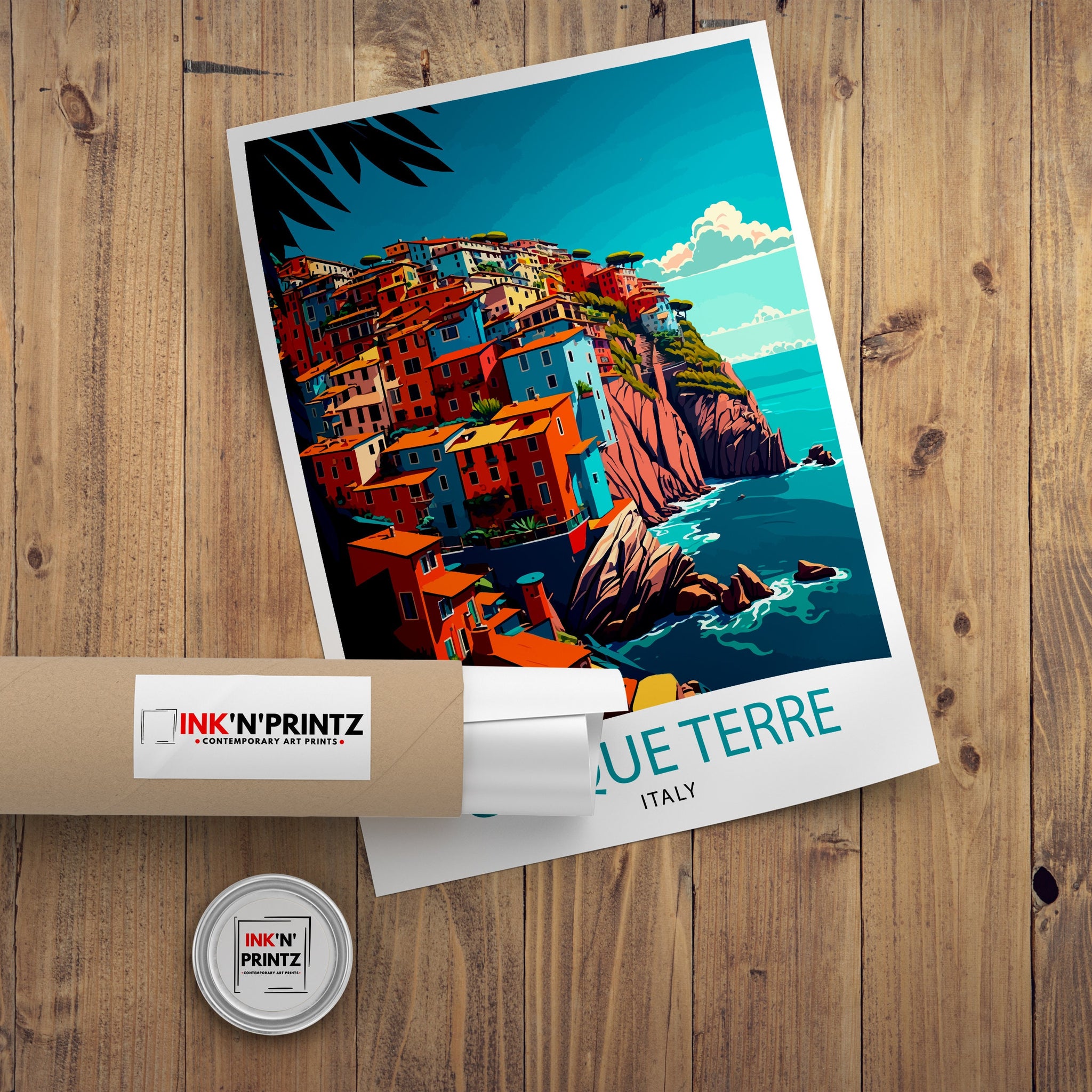 Cinque Terre Italy Travel Poster, Coastal Cliffside Art Print