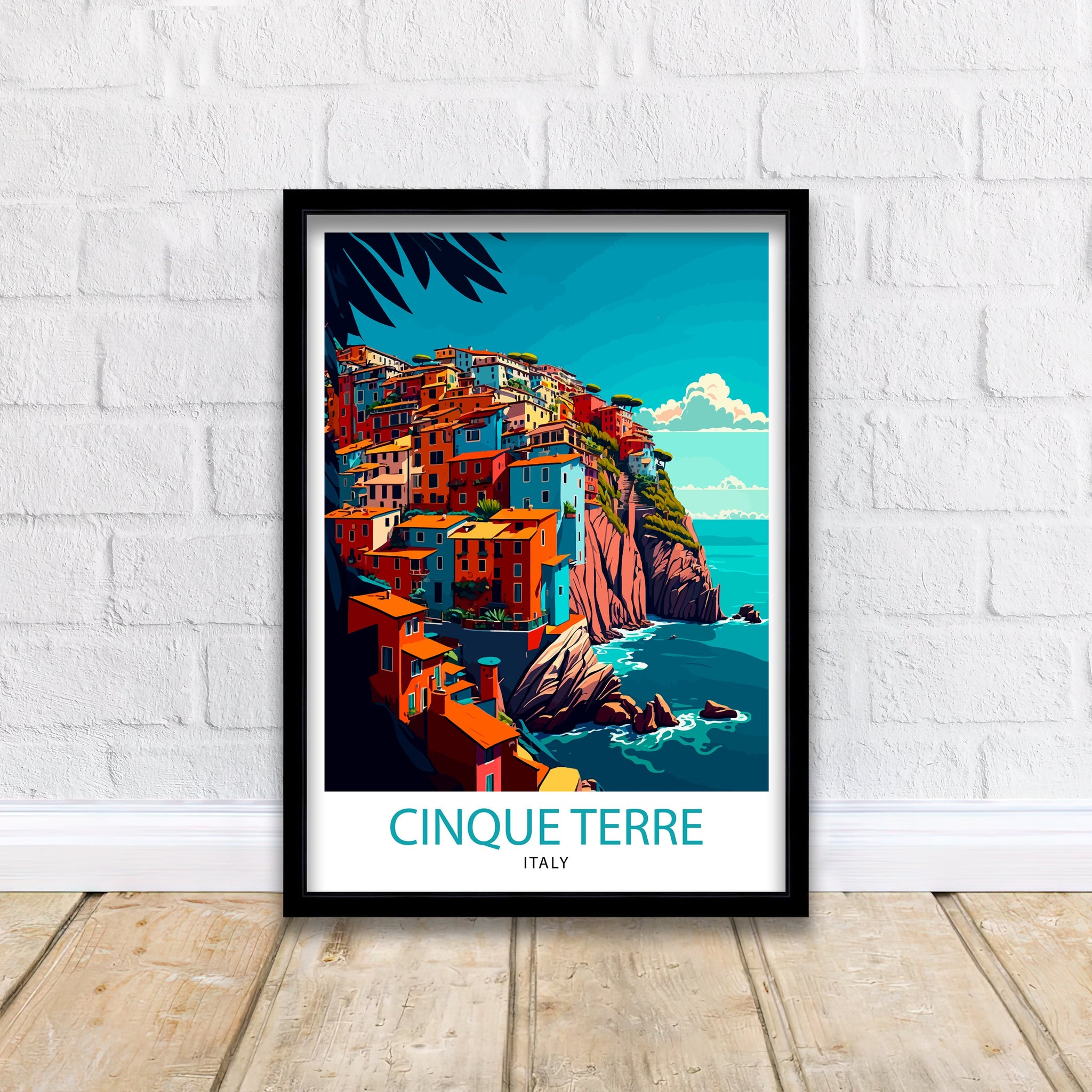 Cinque Terre Italy Travel Poster, Coastal Cliffside Art Print