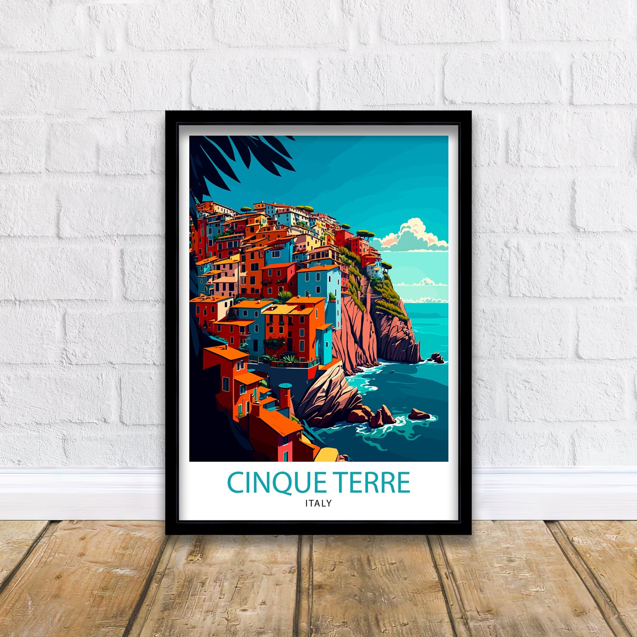 Cinque Terre Italy Travel Poster, Coastal Cliffside Art Print