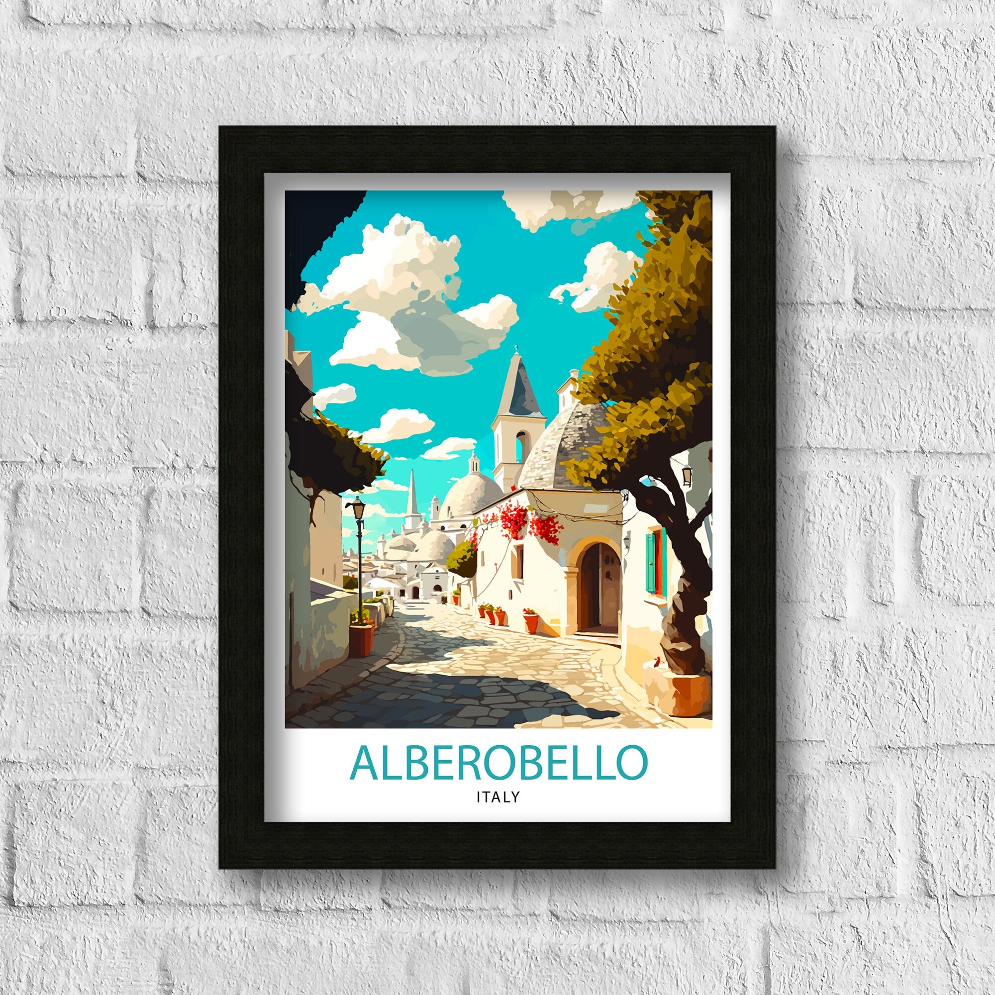 Alberobello Italy Travel Poster, Trulli Illustration Art