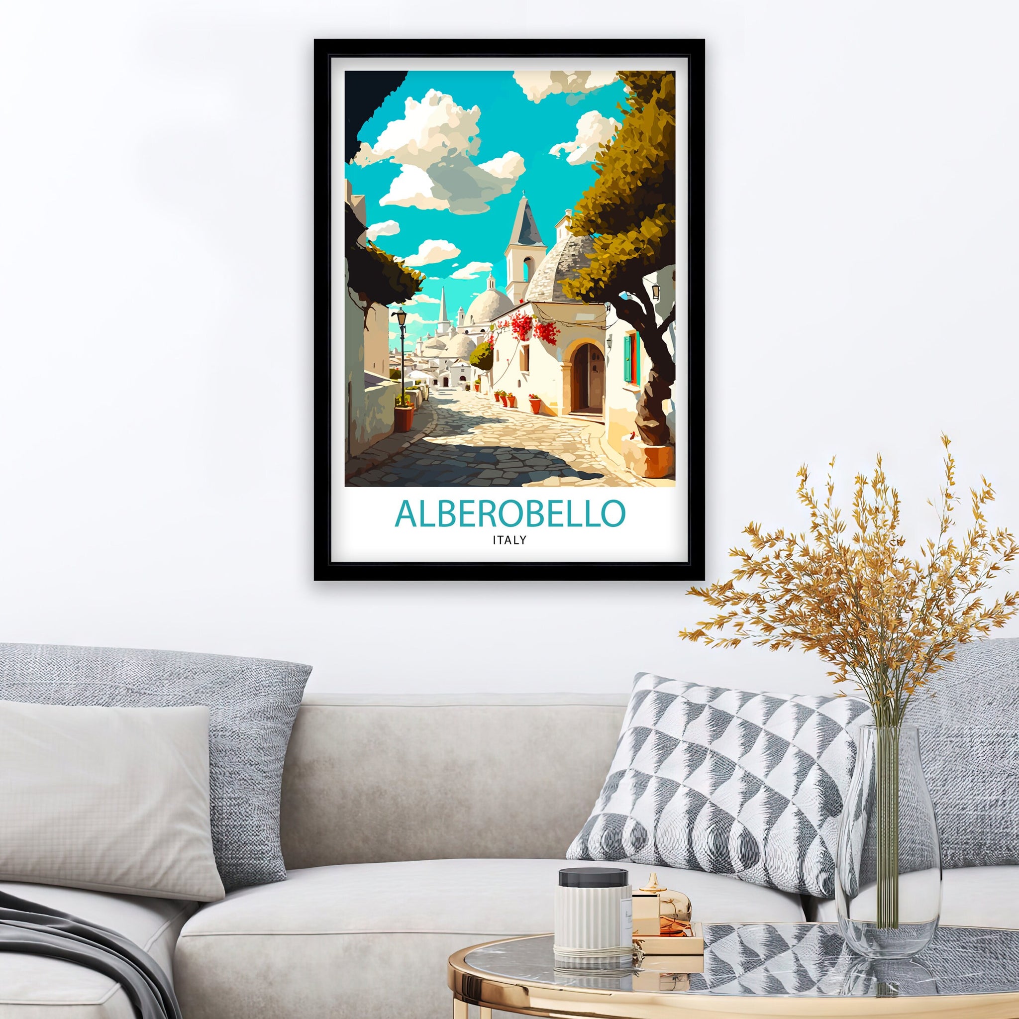 Alberobello Italy Travel Poster, Trulli Illustration Art