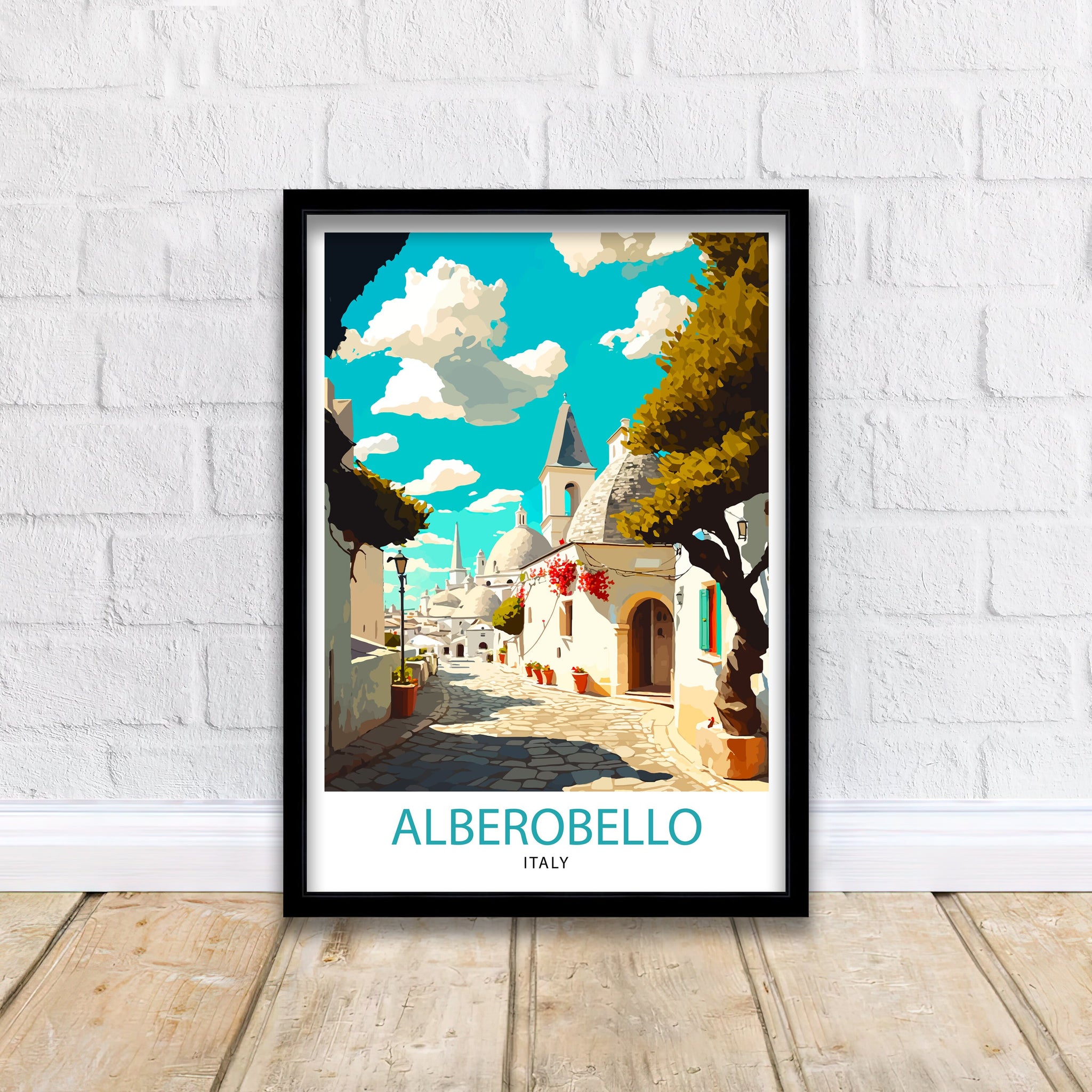 Alberobello Italy Travel Poster, Trulli Illustration Art