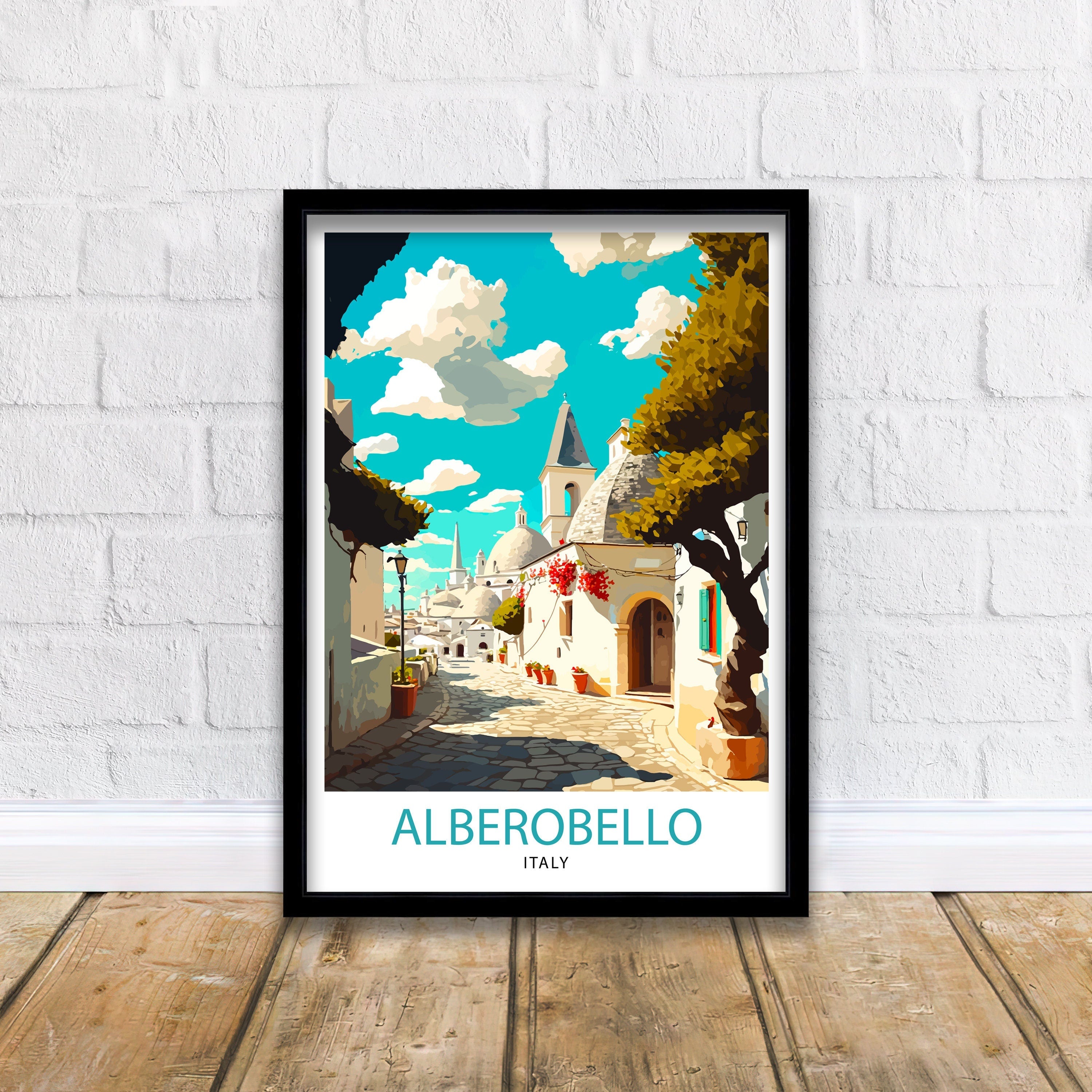 Alberobello Italy Travel Poster, Trulli Illustration Art