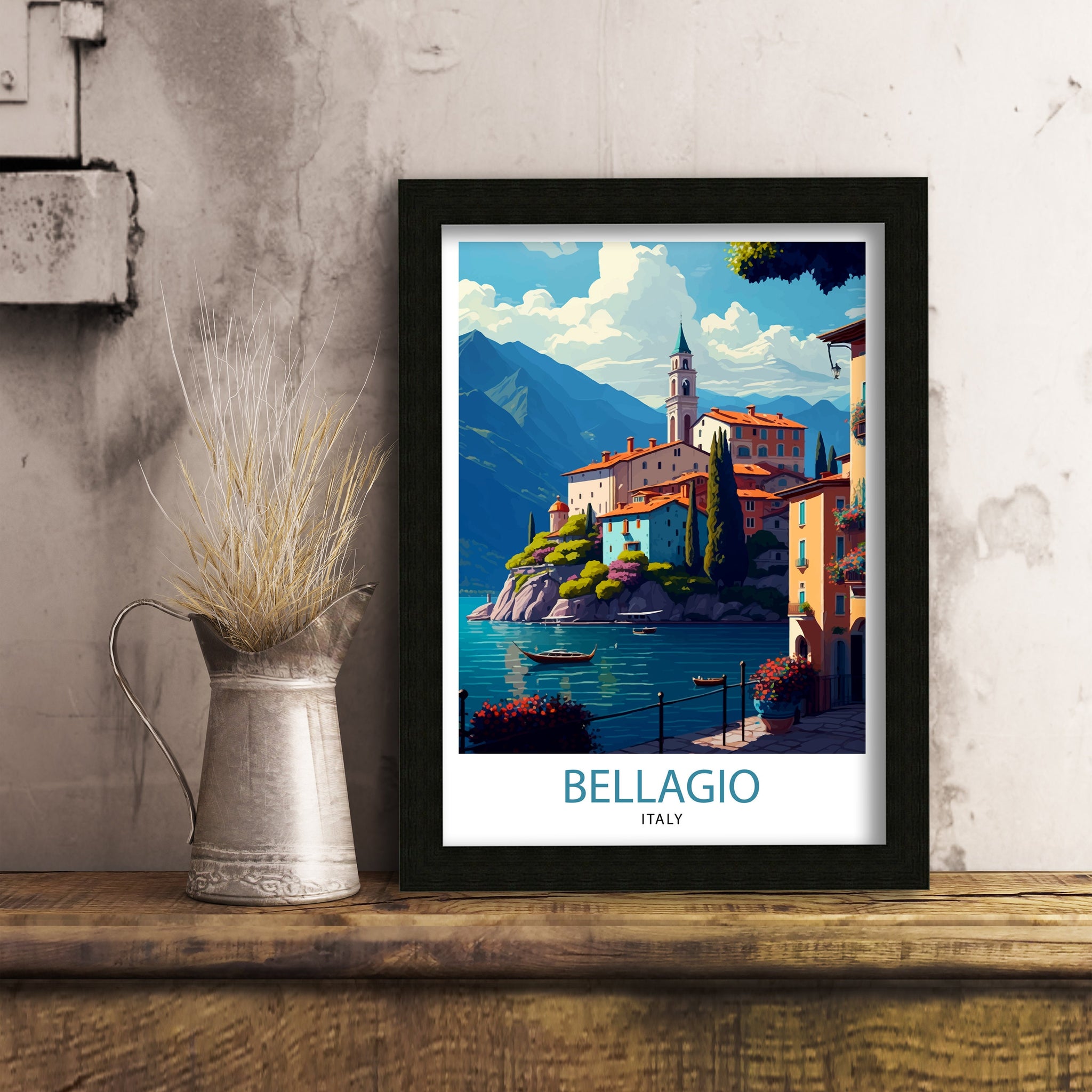 Bellagio Italy Art Print: Lakeside Illustration, Travel Poster