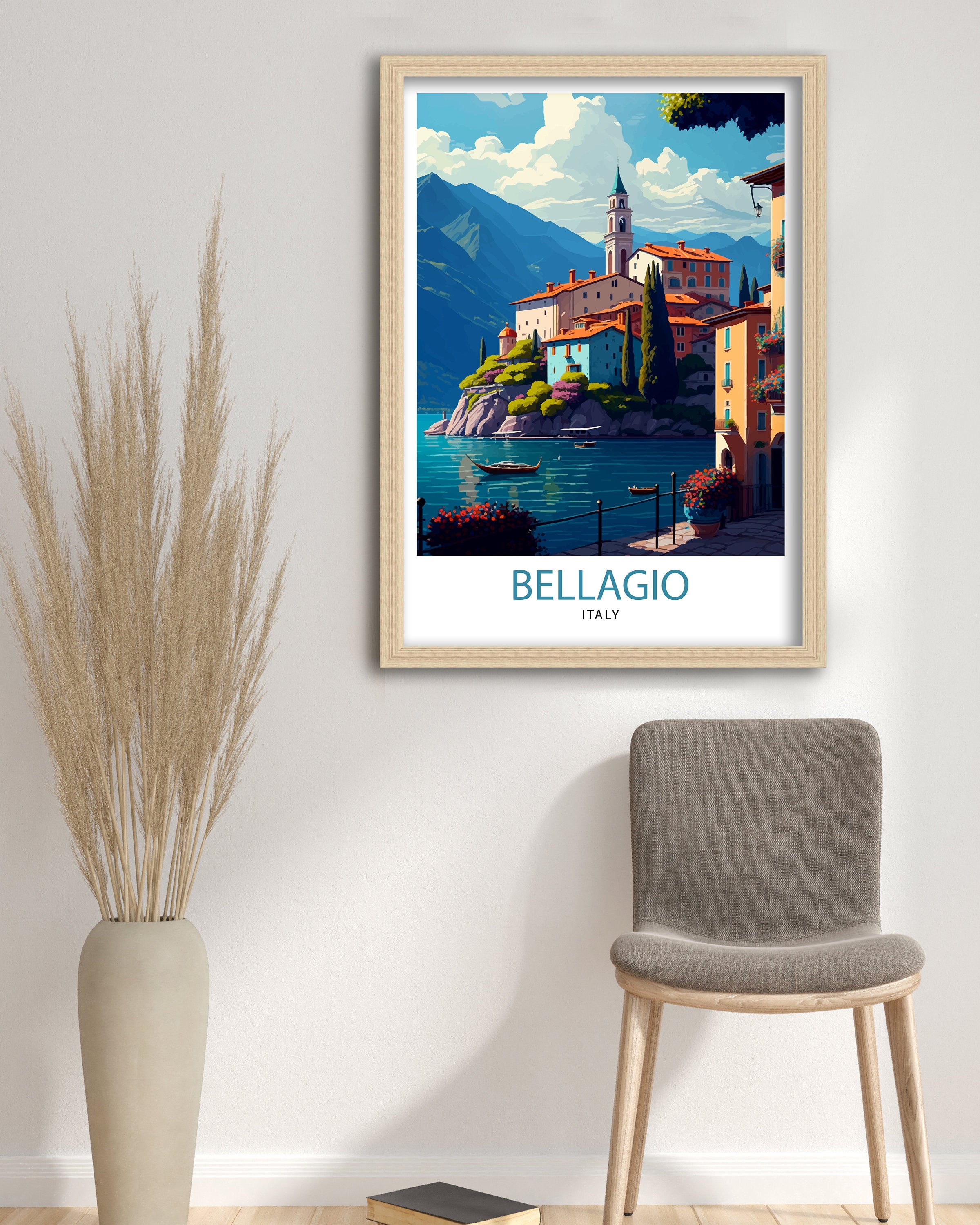 Bellagio Italy Art Print: Lakeside Illustration, Travel Poster