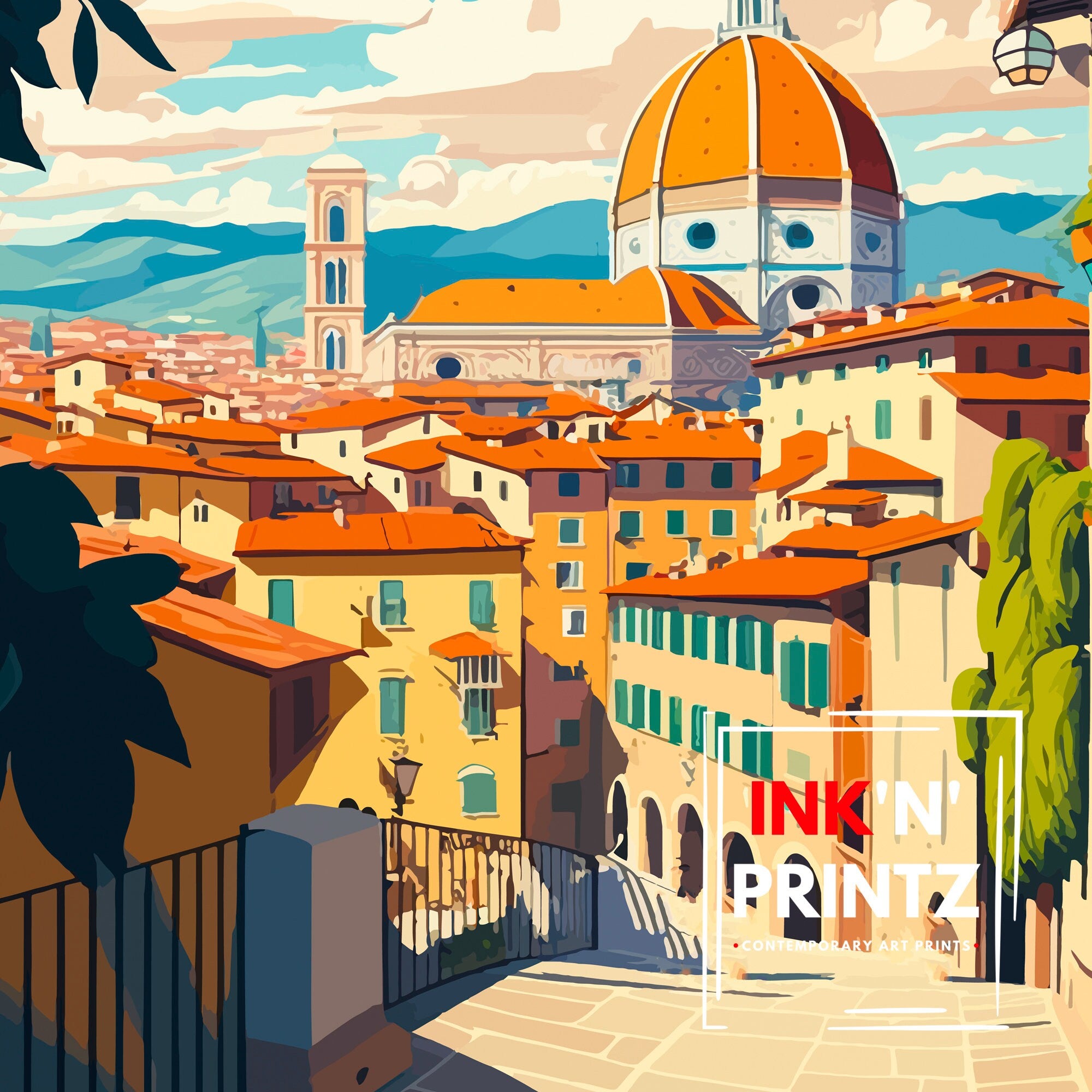 Florence Italy Travel Poster: Cityscape Art Print