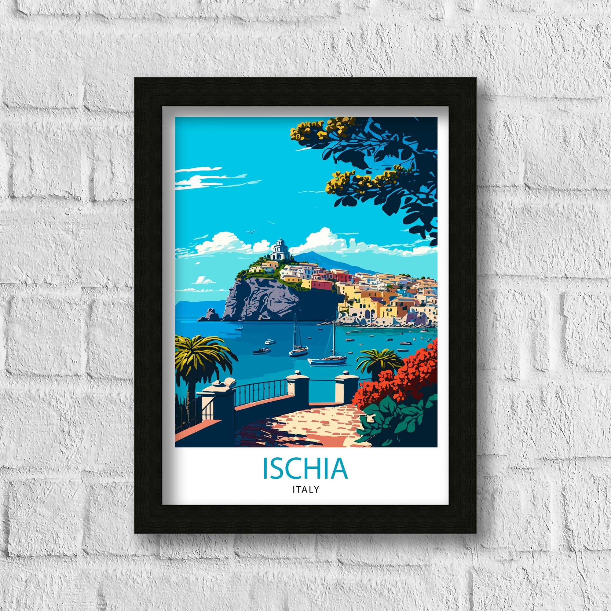Ischia Italy Travel Poster, Island Illustration Print