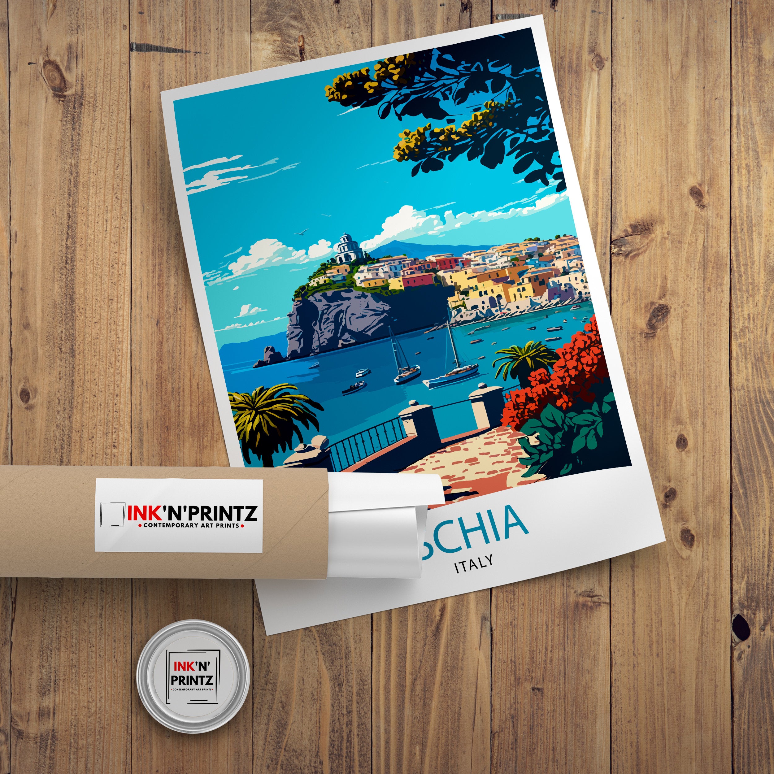 Ischia Italy Travel Poster, Island Illustration Print
