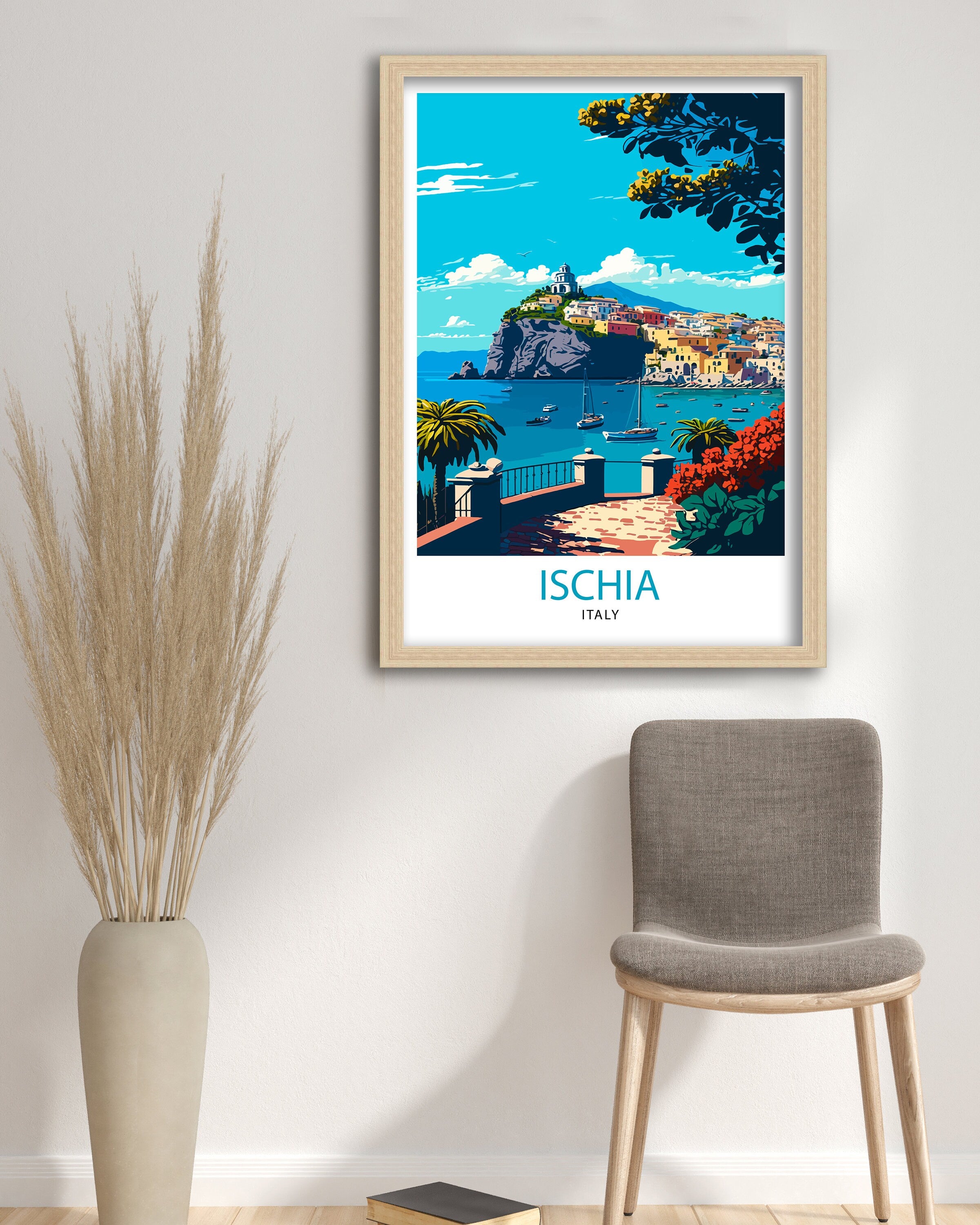 Ischia Italy Travel Poster, Island Illustration Print