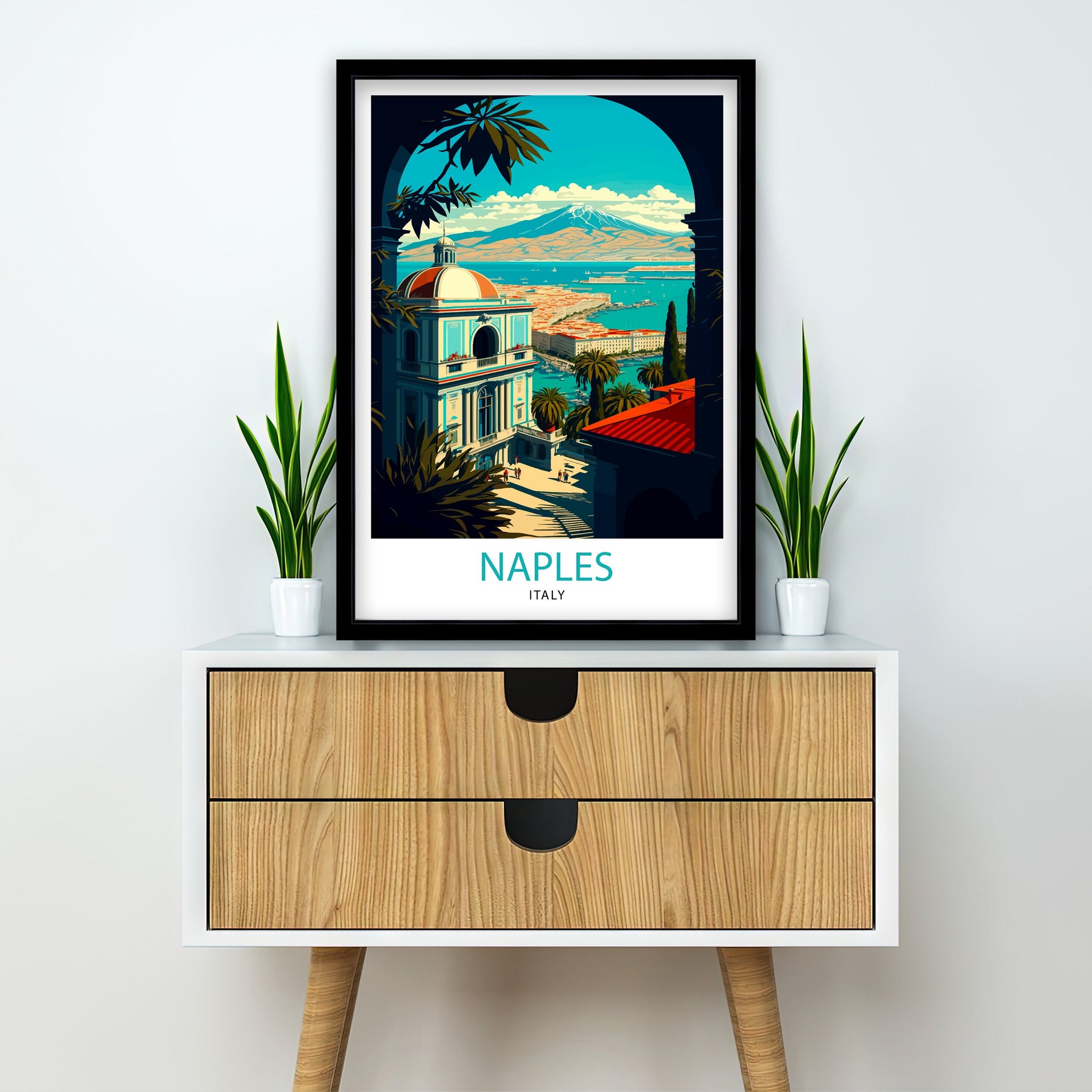 Naples Italy Art Print, Colorful Cityscape Illustration
