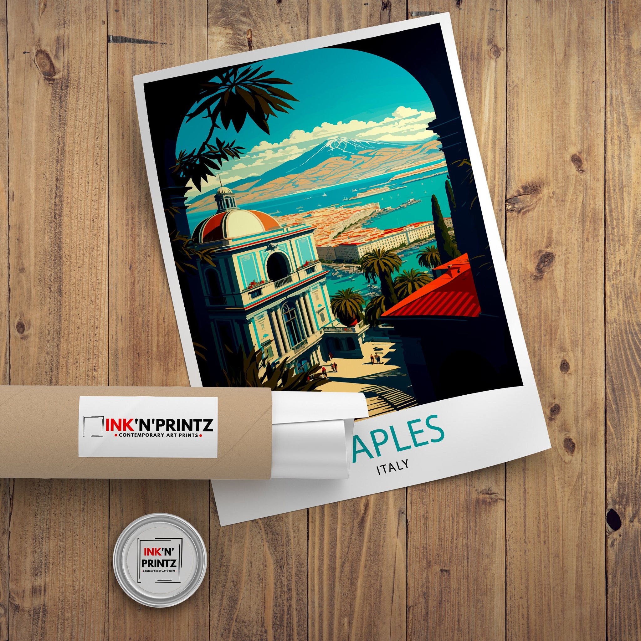 Naples Italy Art Print, Colorful Cityscape Illustration