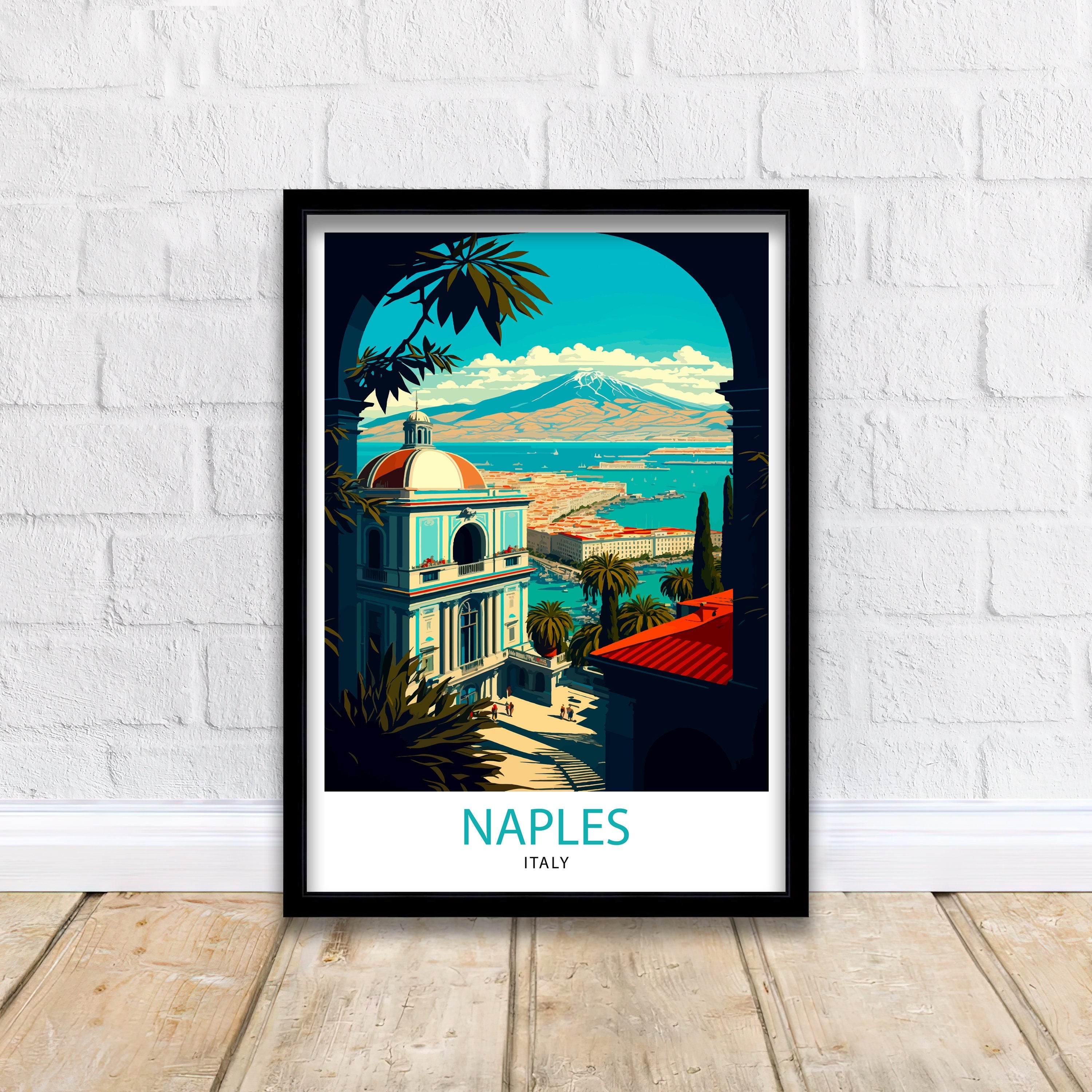 Naples Italy Art Print, Colorful Cityscape Illustration