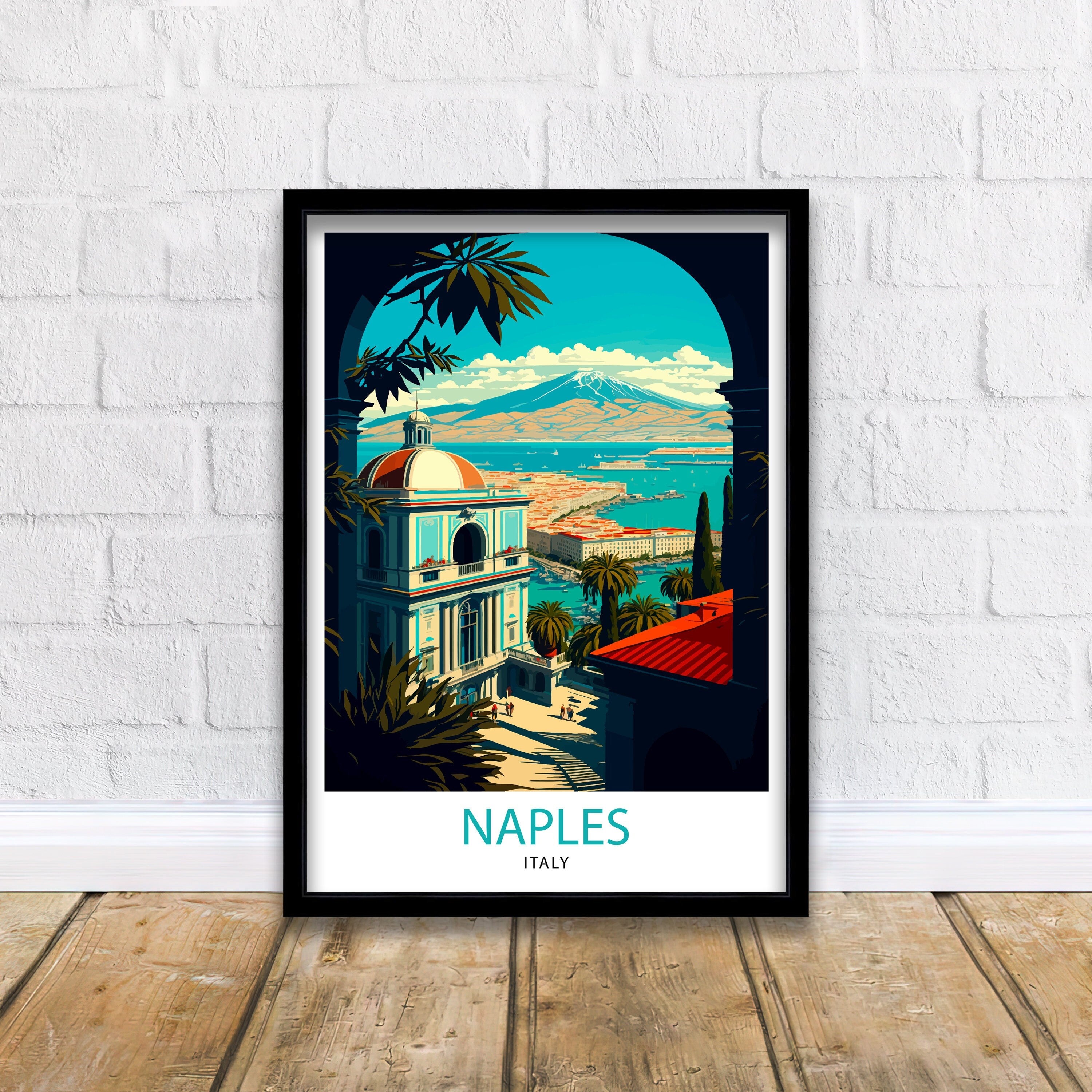 Naples Italy Art Print, Colorful Cityscape Illustration