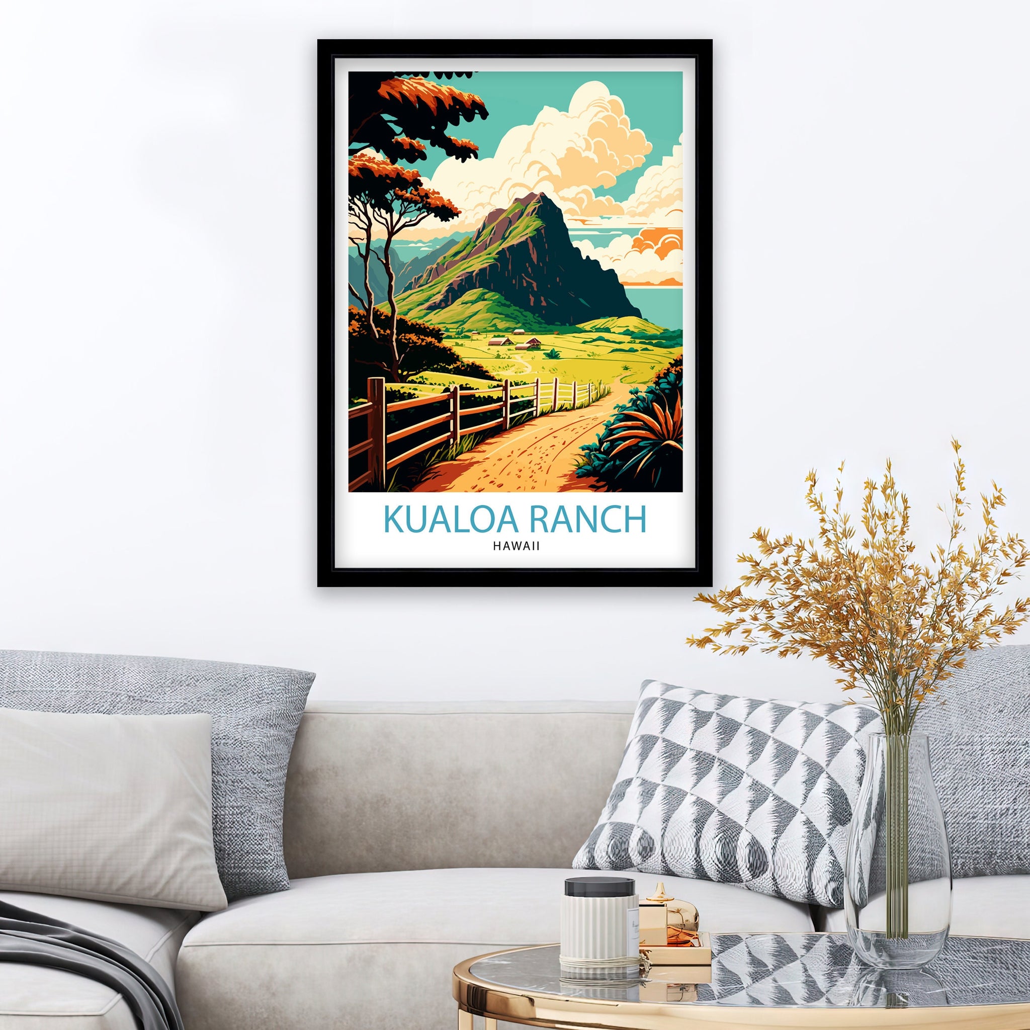 Kualoa Ranch Hawaii Print, Lush Landscape Travel Poster