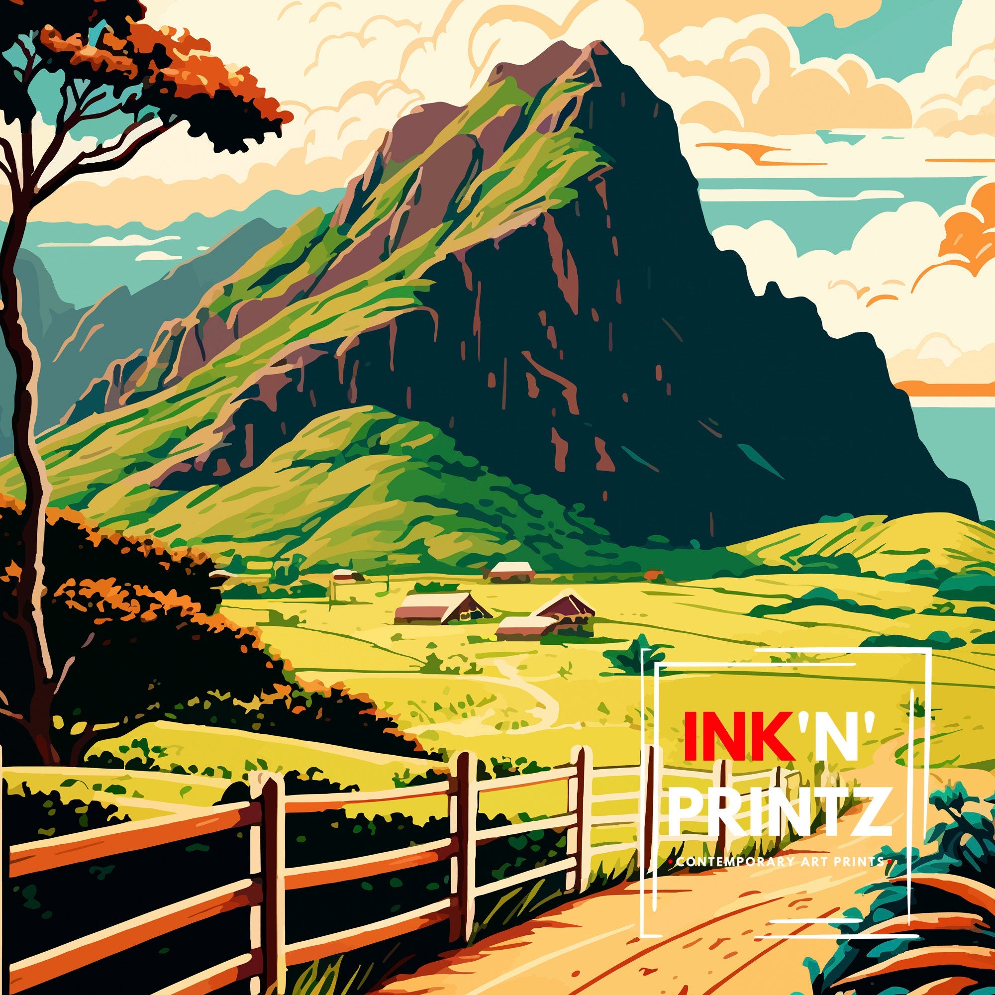 Kualoa Ranch Hawaii Print, Lush Landscape Travel Poster