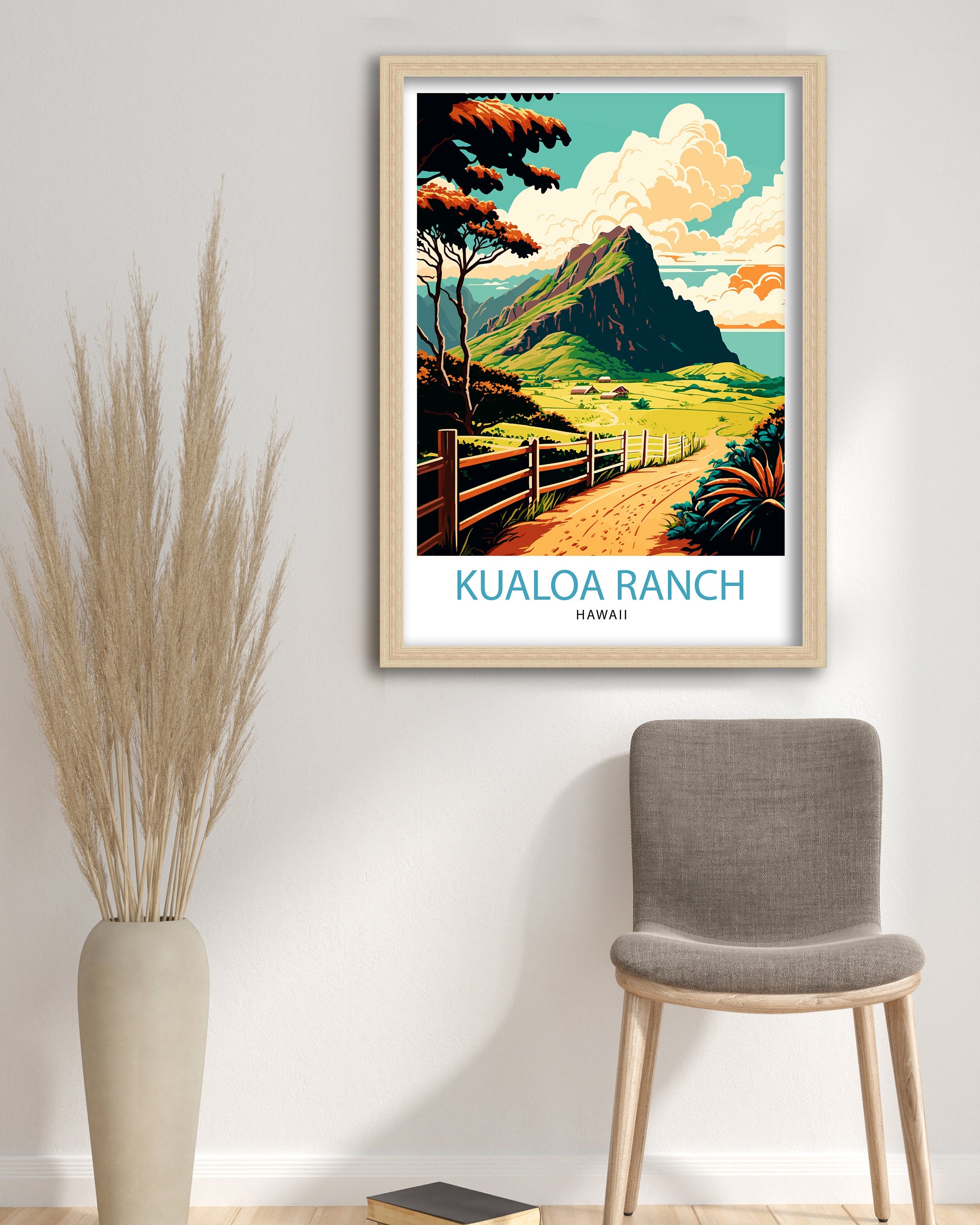 Kualoa Ranch Hawaii Print, Lush Landscape Travel Poster