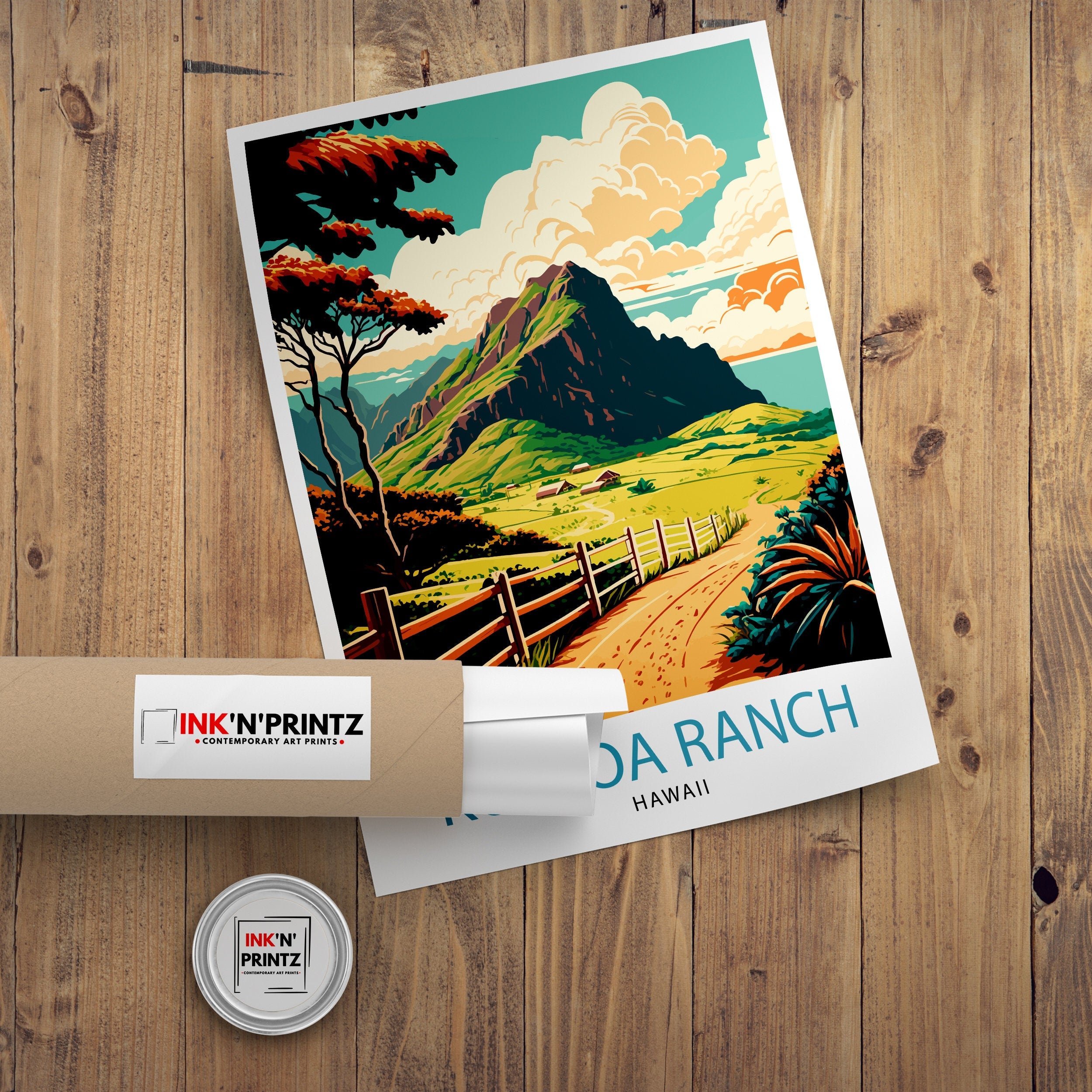 Kualoa Ranch Hawaii Print, Lush Landscape Travel Poster