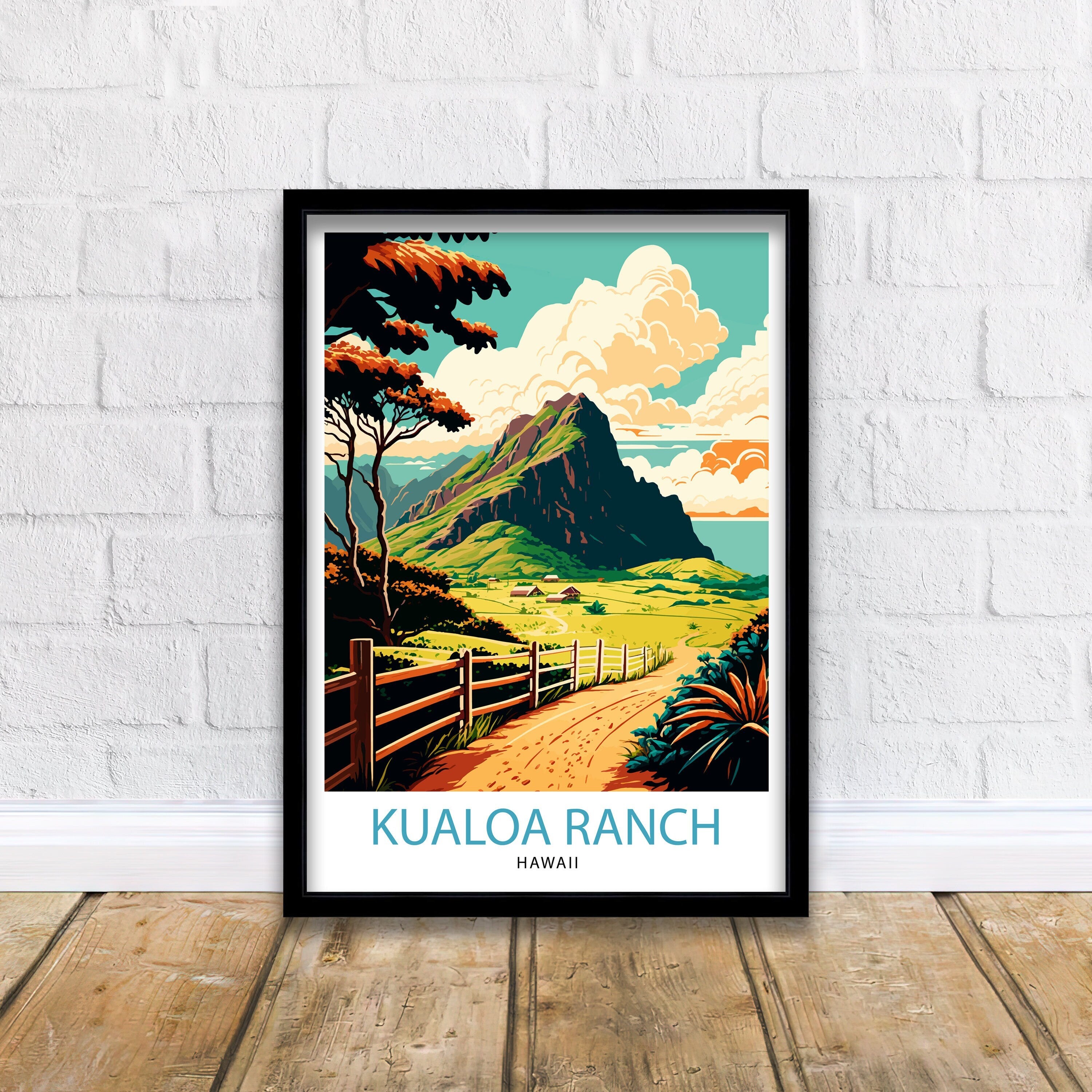 Kualoa Ranch Hawaii Print, Lush Landscape Travel Poster