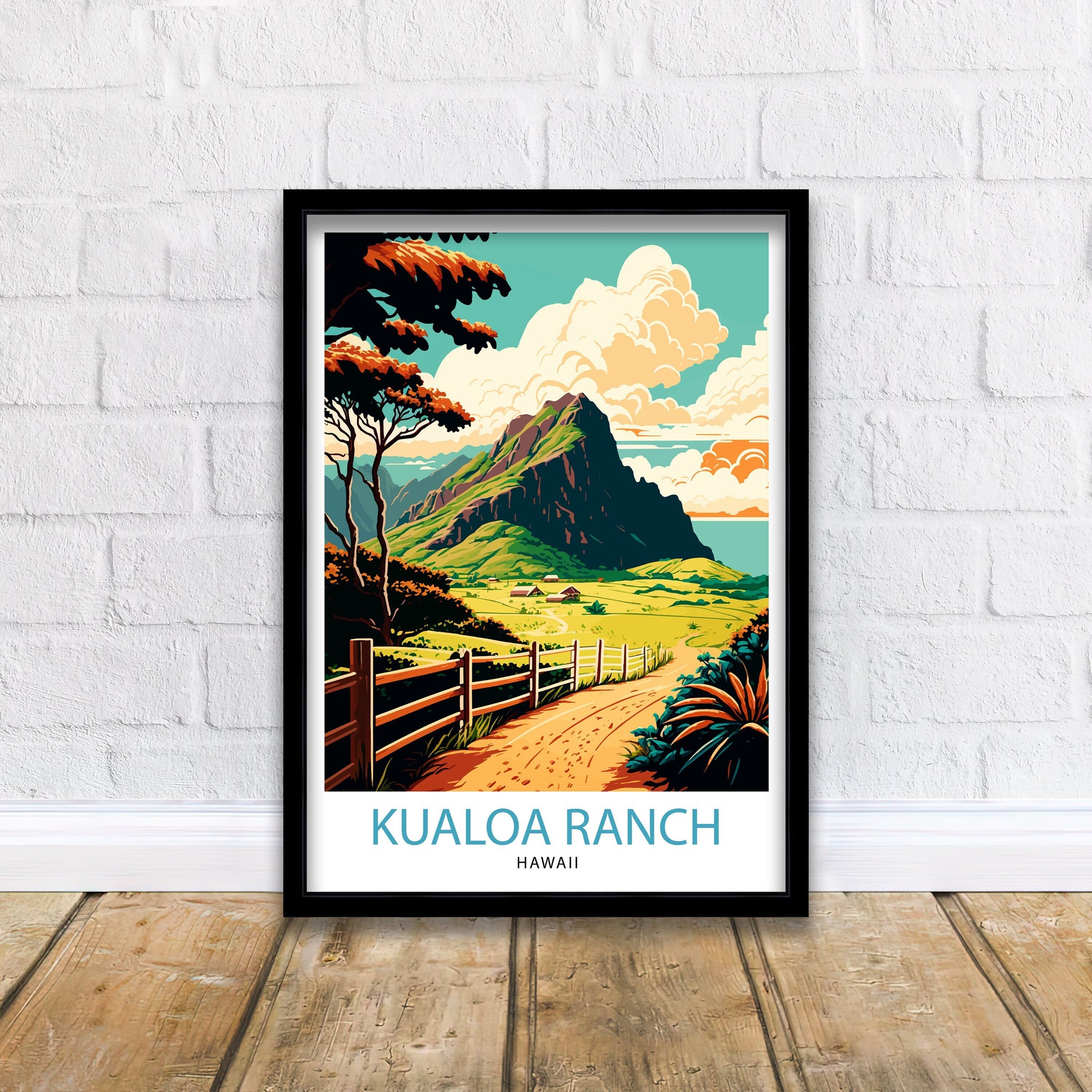 Kualoa Ranch Hawaii Print, Lush Landscape Travel Poster