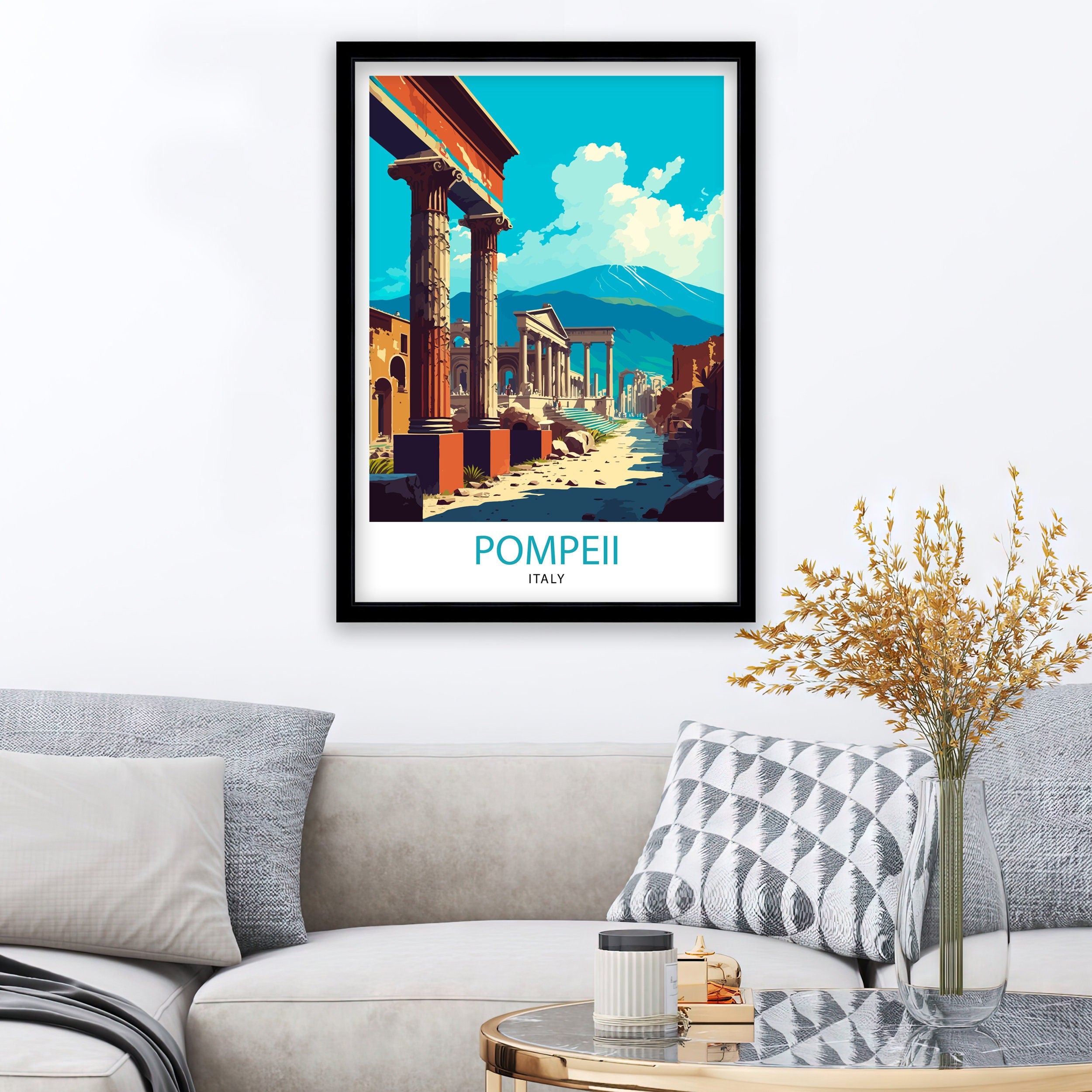 Pompeii Italy Illustration Print | Ancient Ruins Travel Poster