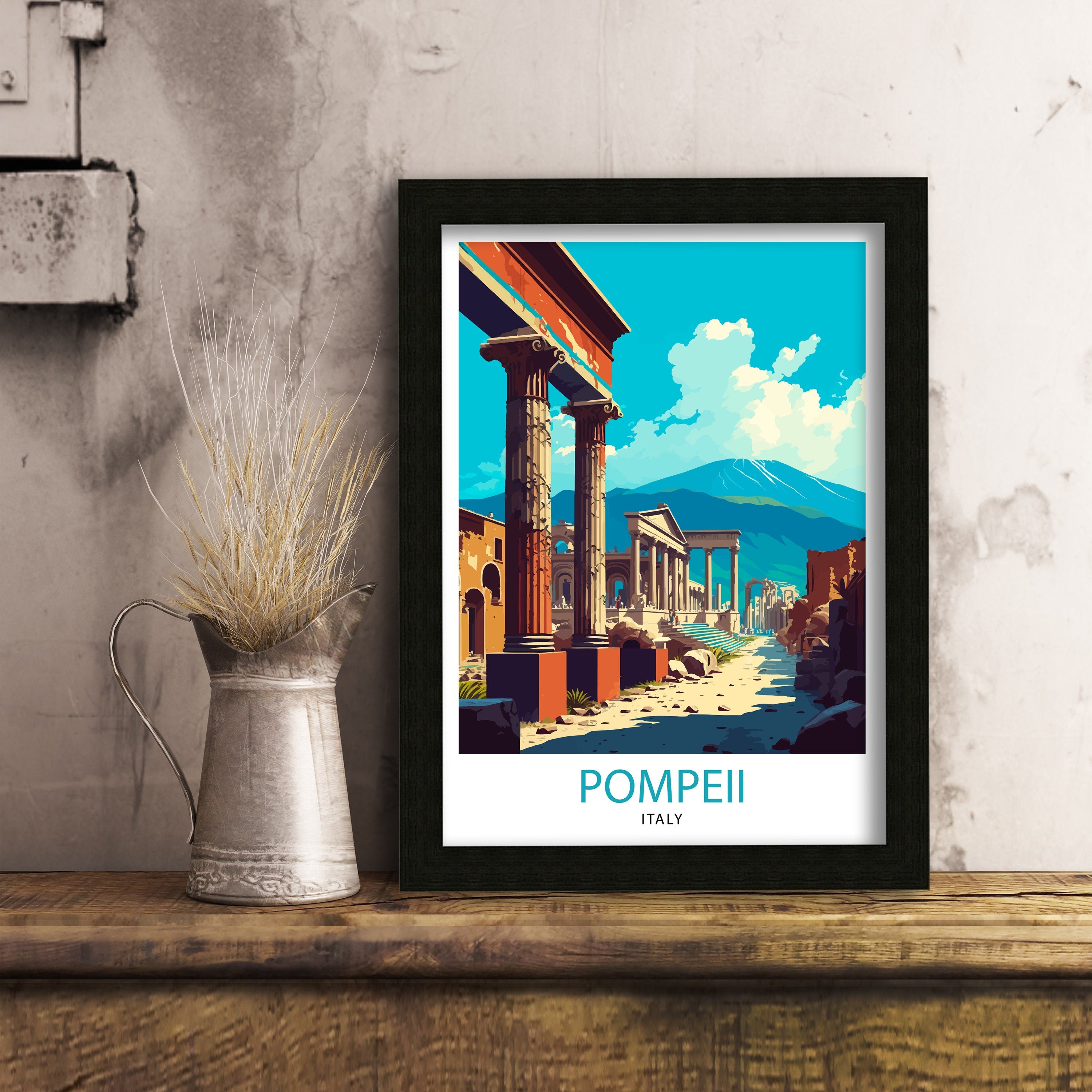 Pompeii Italy Illustration Print | Ancient Ruins Travel Poster