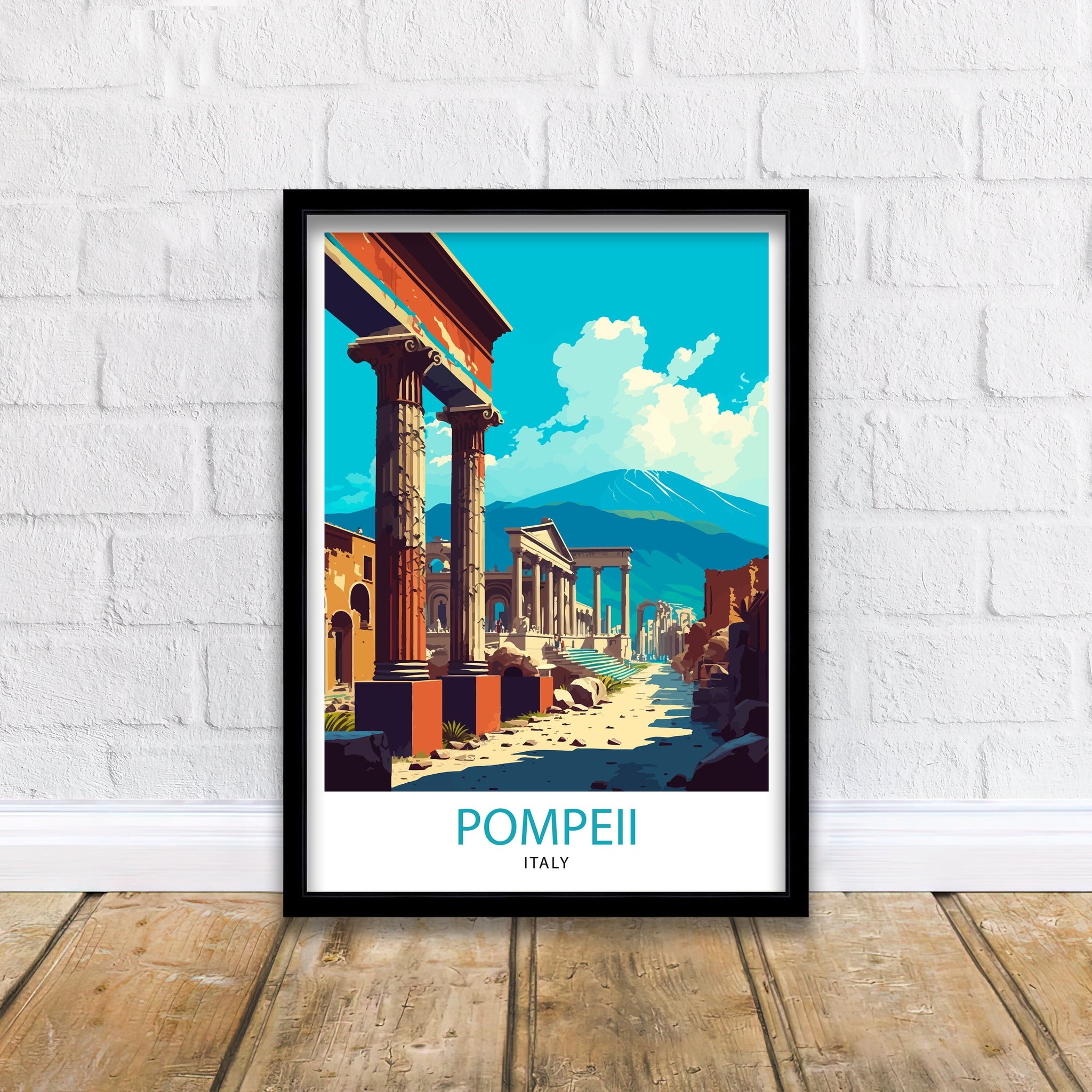 Pompeii Italy Illustration Print | Ancient Ruins Travel Poster