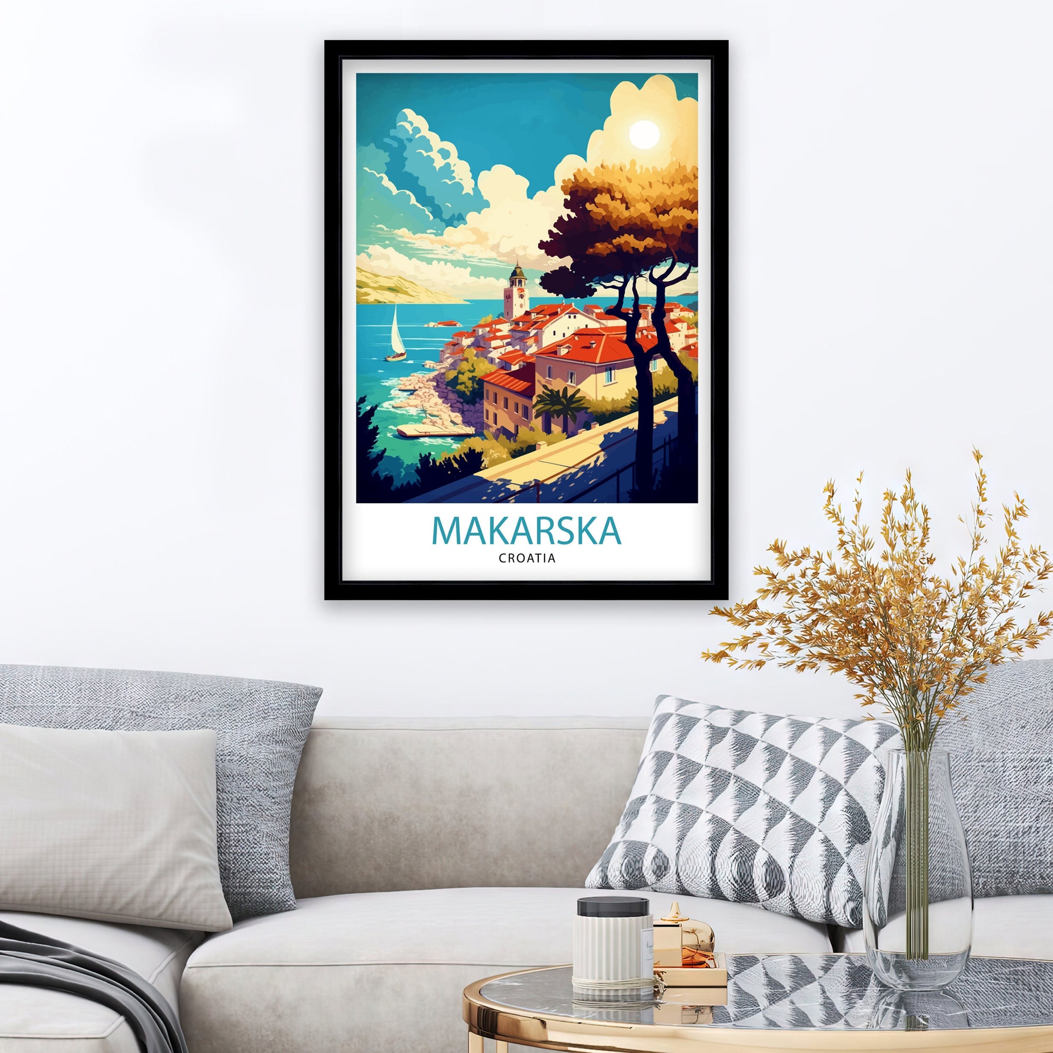 Makarska Croatia Art Print, Coastal Illustration