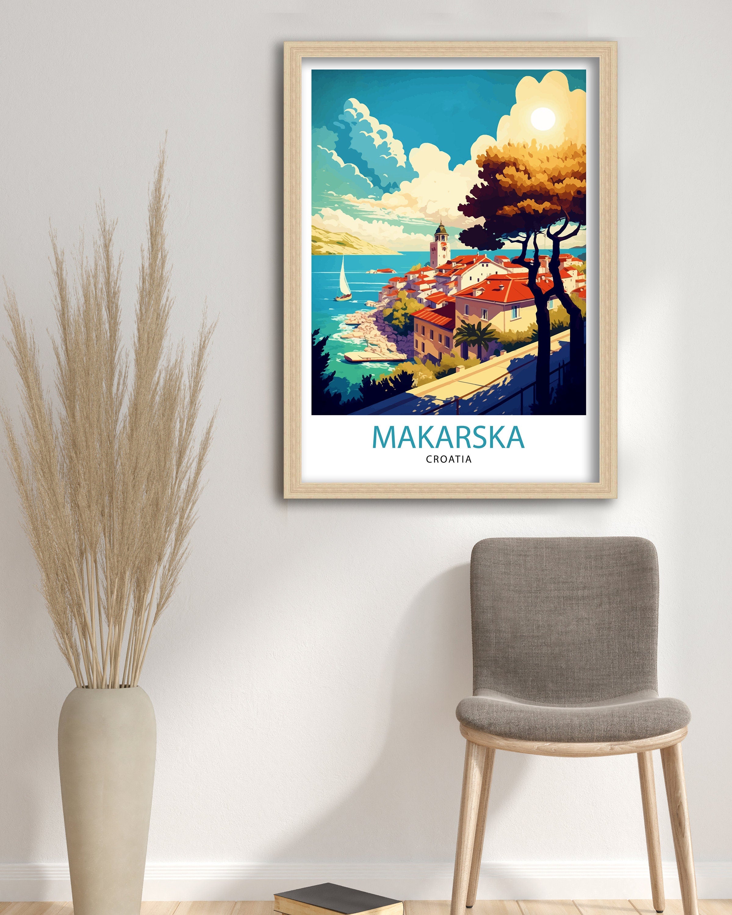 Makarska Croatia Art Print, Coastal Illustration