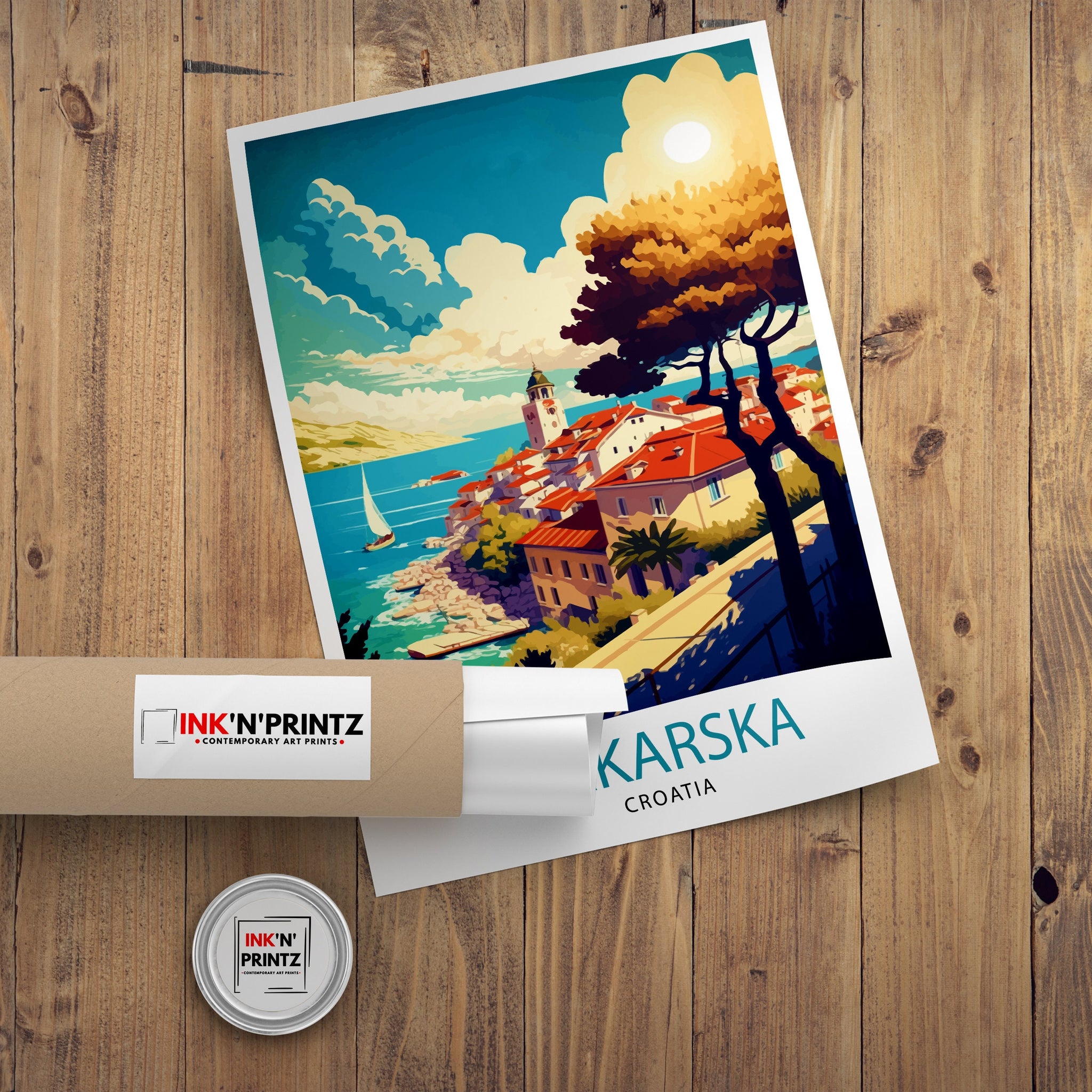 Makarska Croatia Art Print, Coastal Illustration