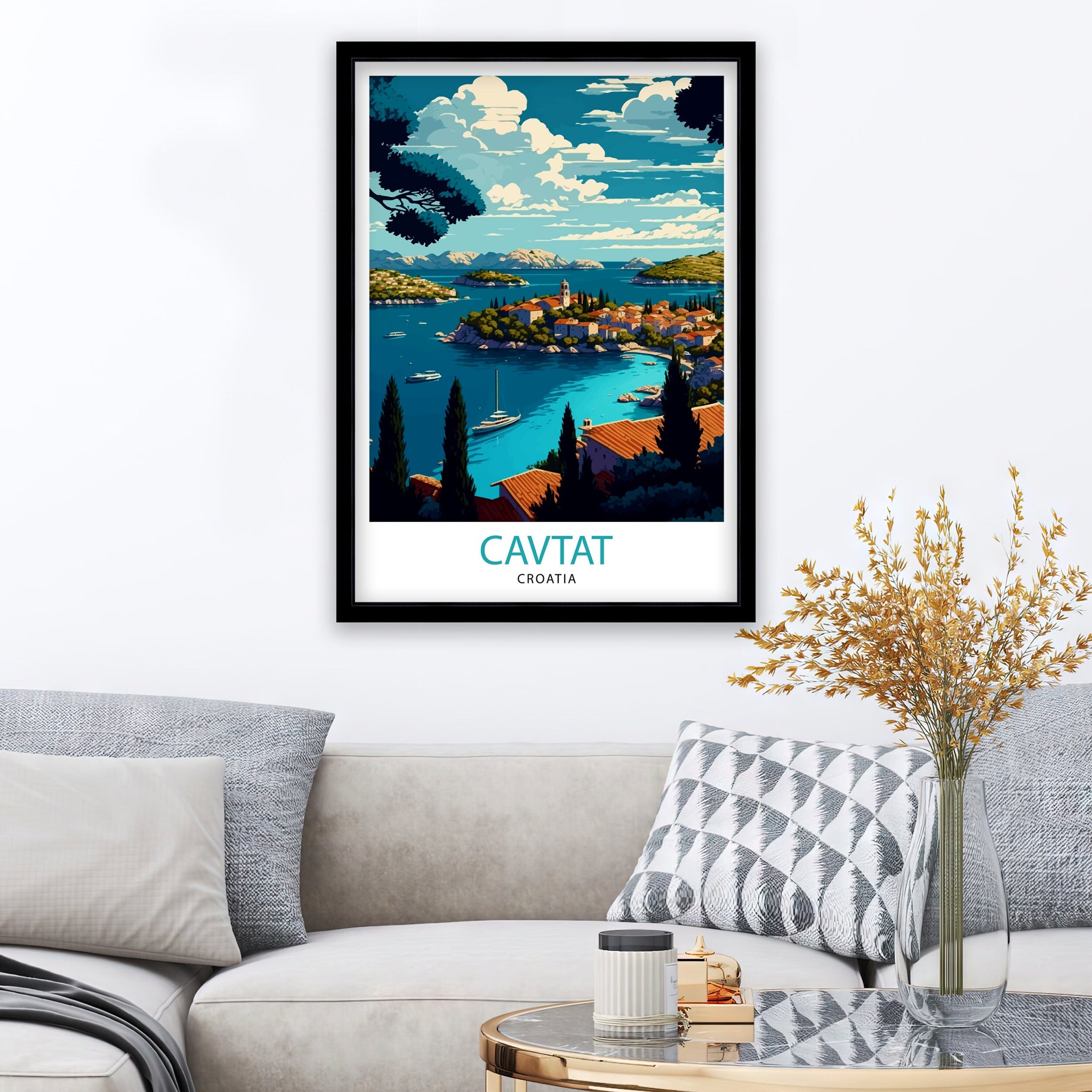 Cavtat Croatia Travel Poster | Colorful Illustration Art Print