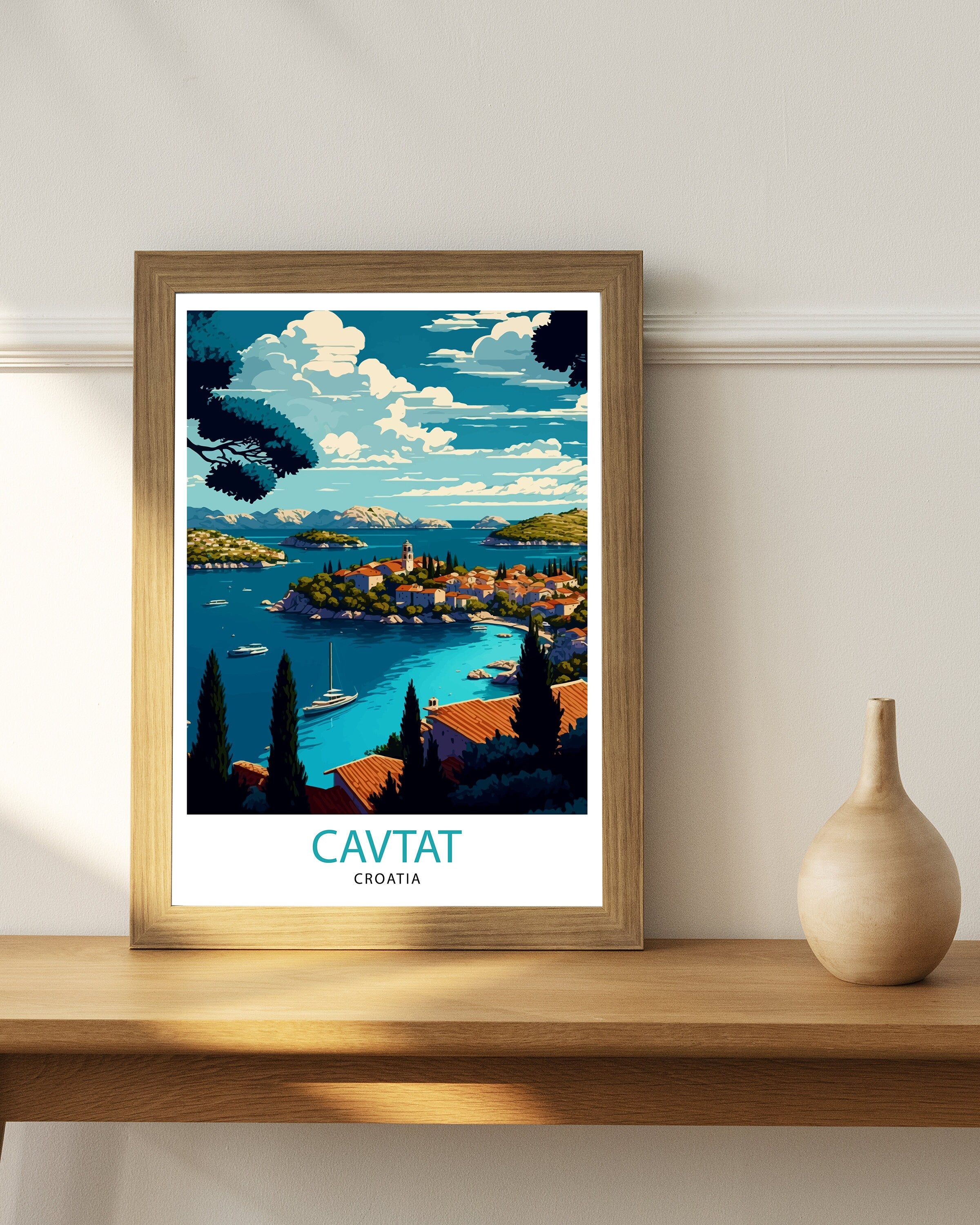 Cavtat Croatia Travel Poster | Colorful Illustration Art Print