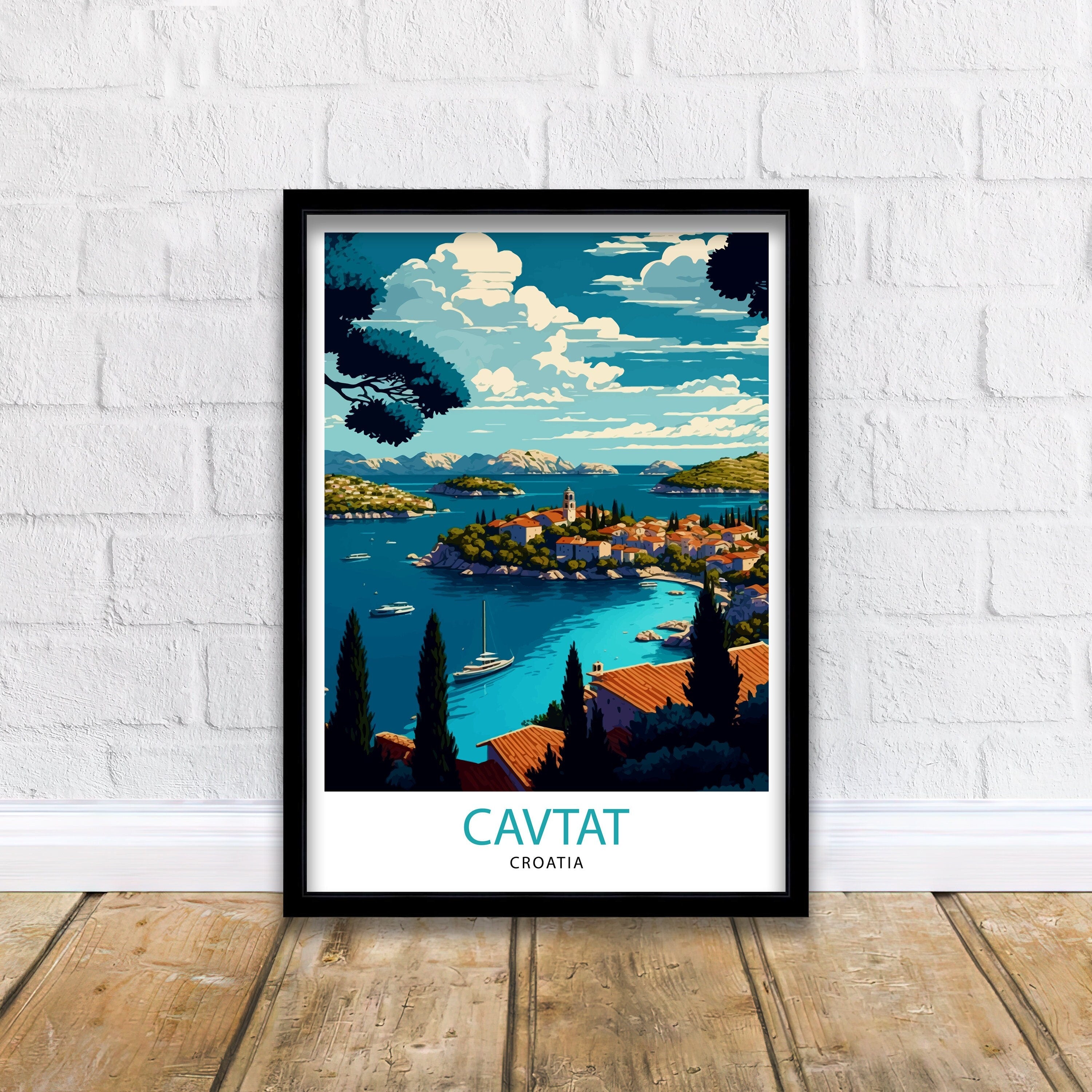 Cavtat Croatia Travel Poster | Colorful Illustration Art Print