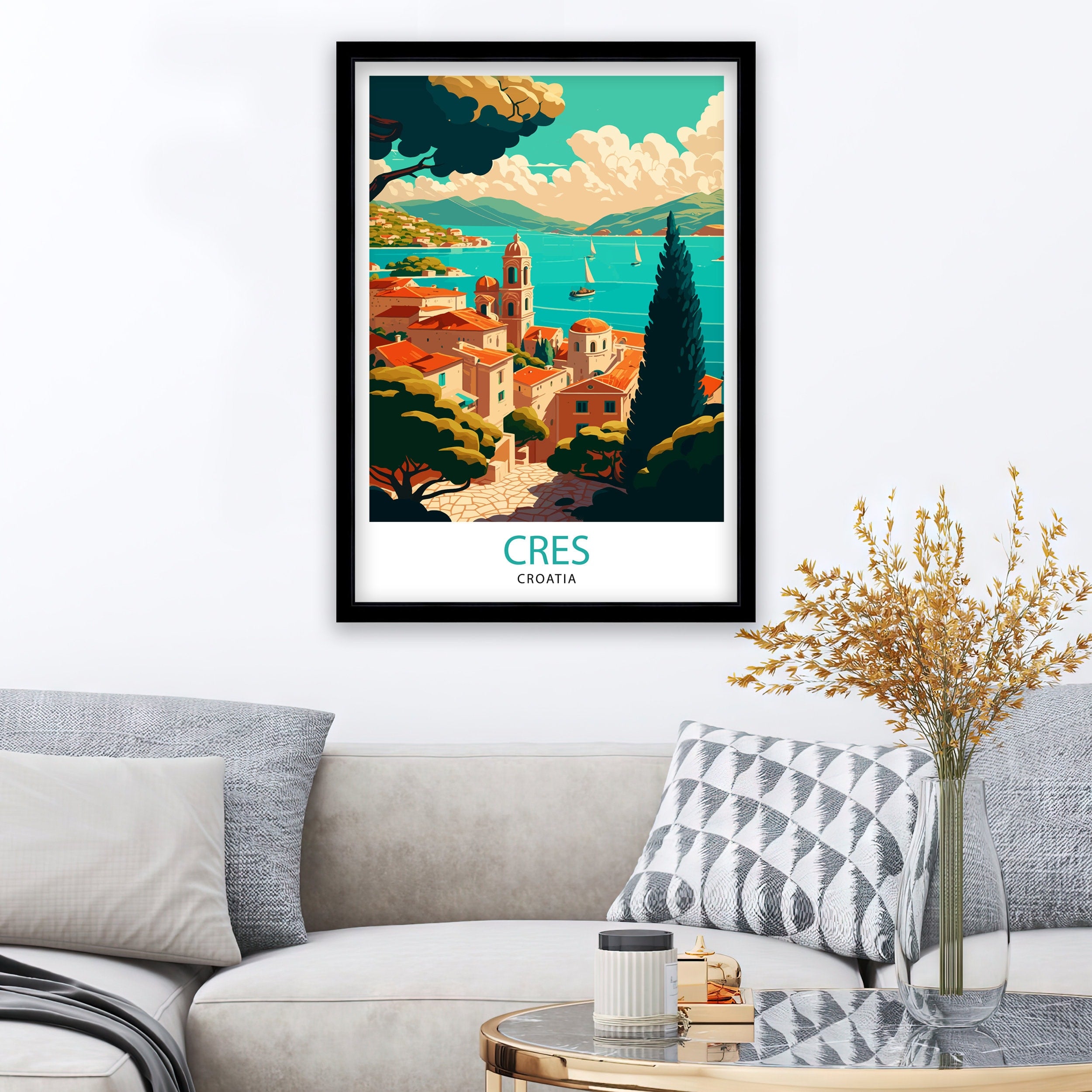 Cres Croatia Travel Poster, Coastal Village Art Print