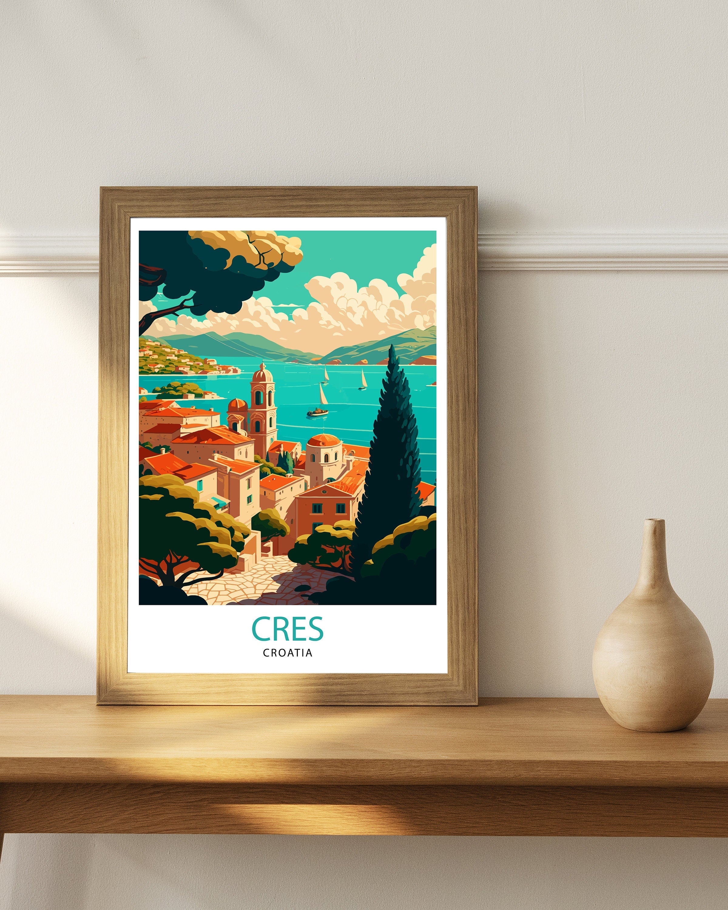 Cres Croatia Travel Poster, Coastal Village Art Print